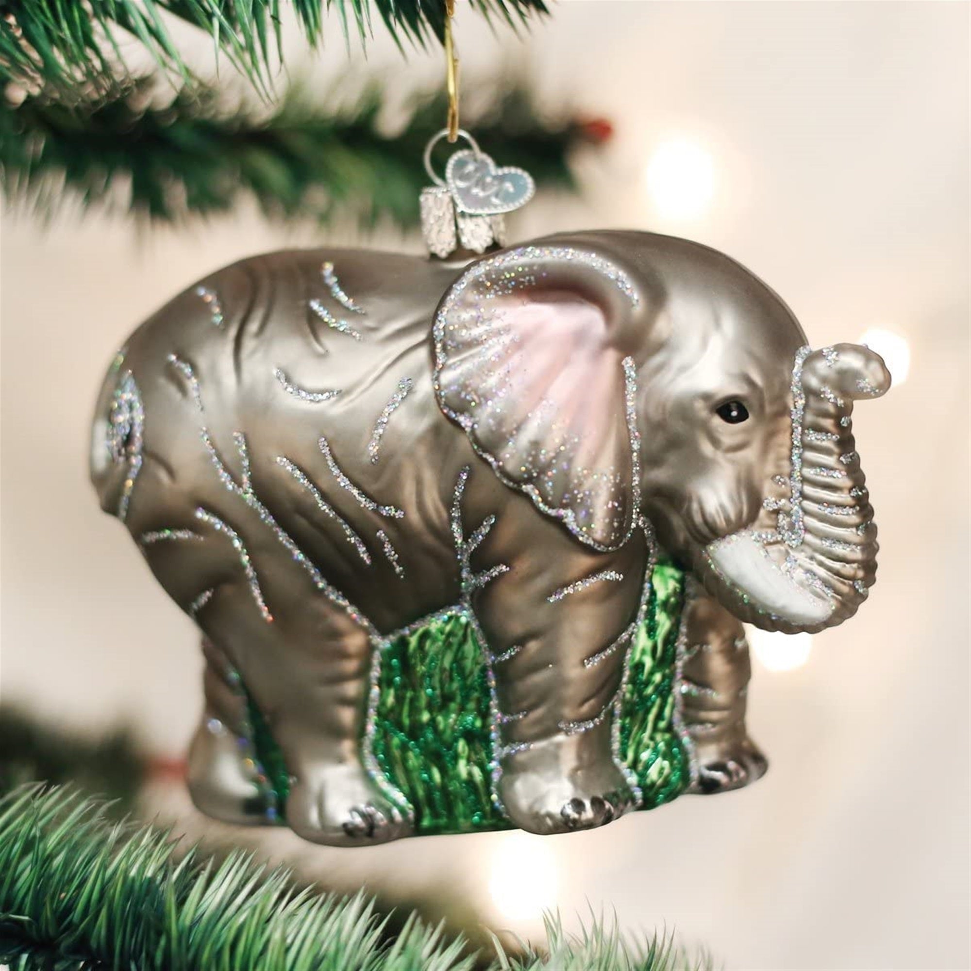 Old World Christmas Glass Blown Ornament Large Elephant, 5"