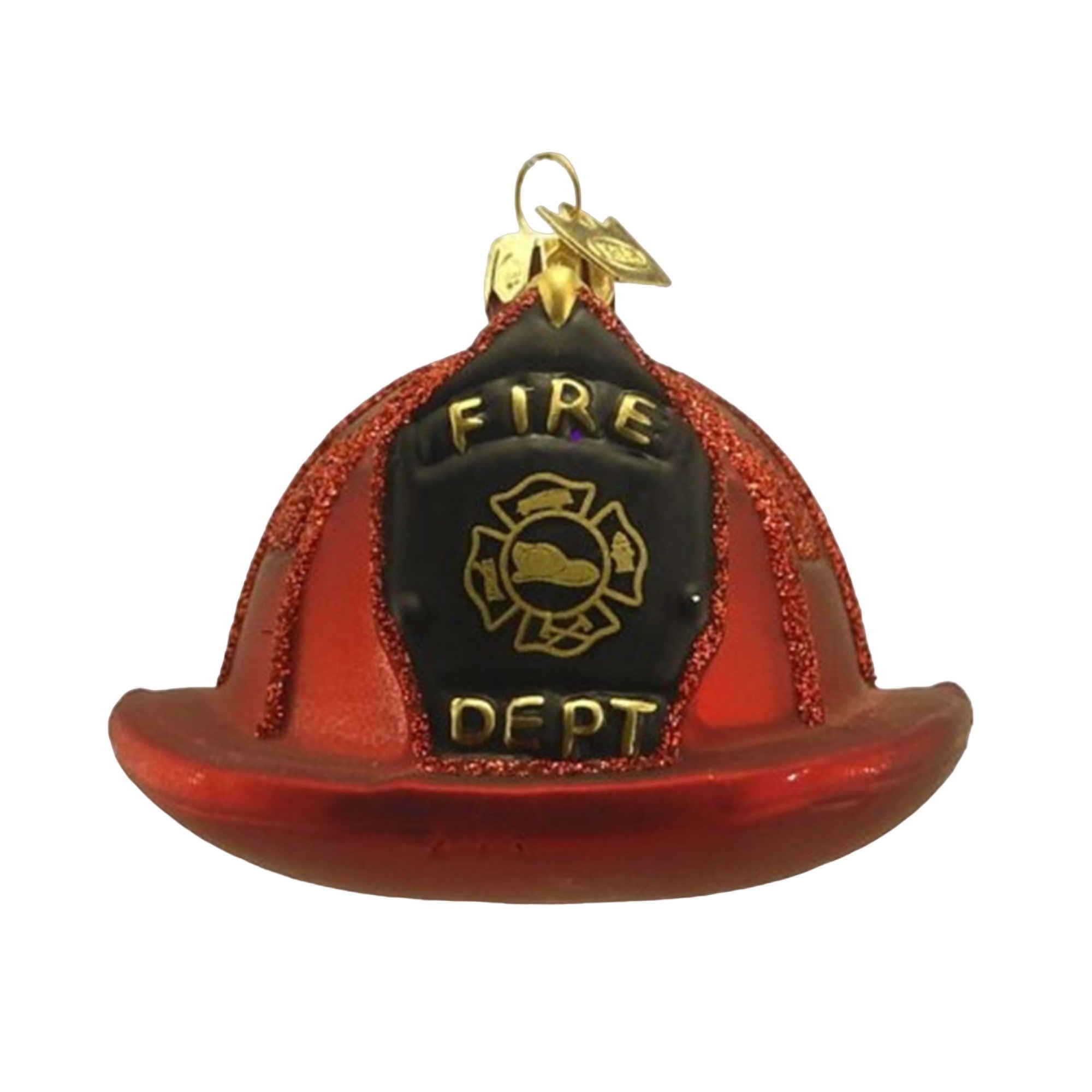 Kurt Adler Noble Gems Firefighter Helmet Hanging Glass Christmas Ornament