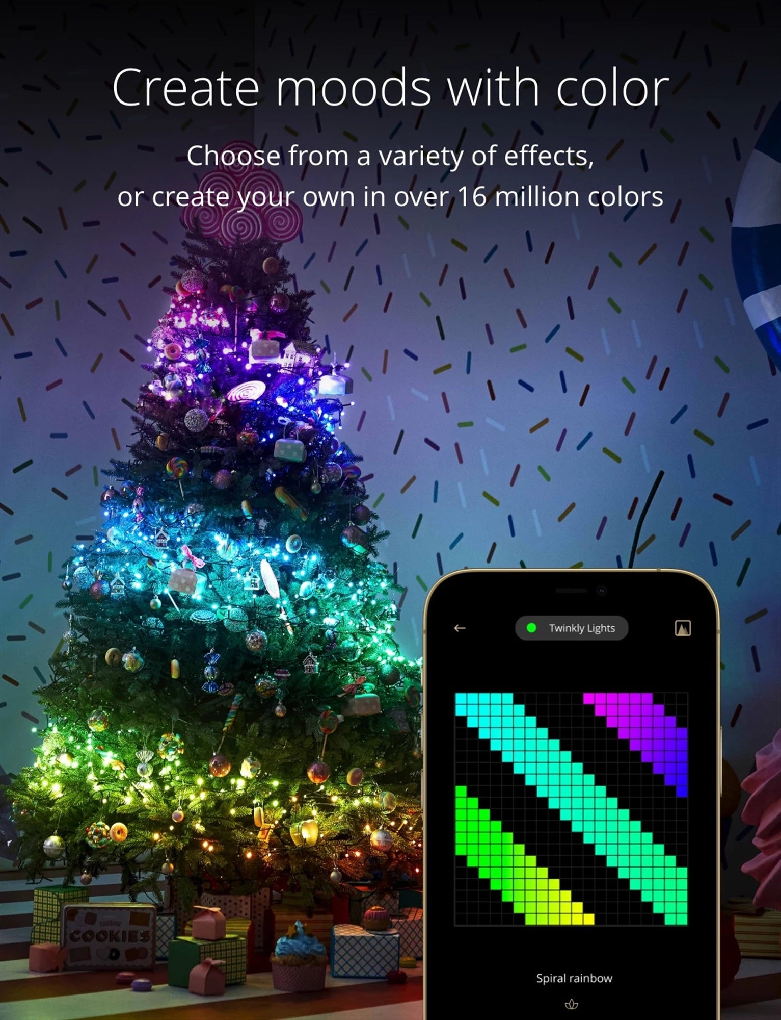Twinkly Strings App Controlled Green Wire Christmas Light String Indoor and Outdoor Smart Home Lighting Decoration, Multicolor LED