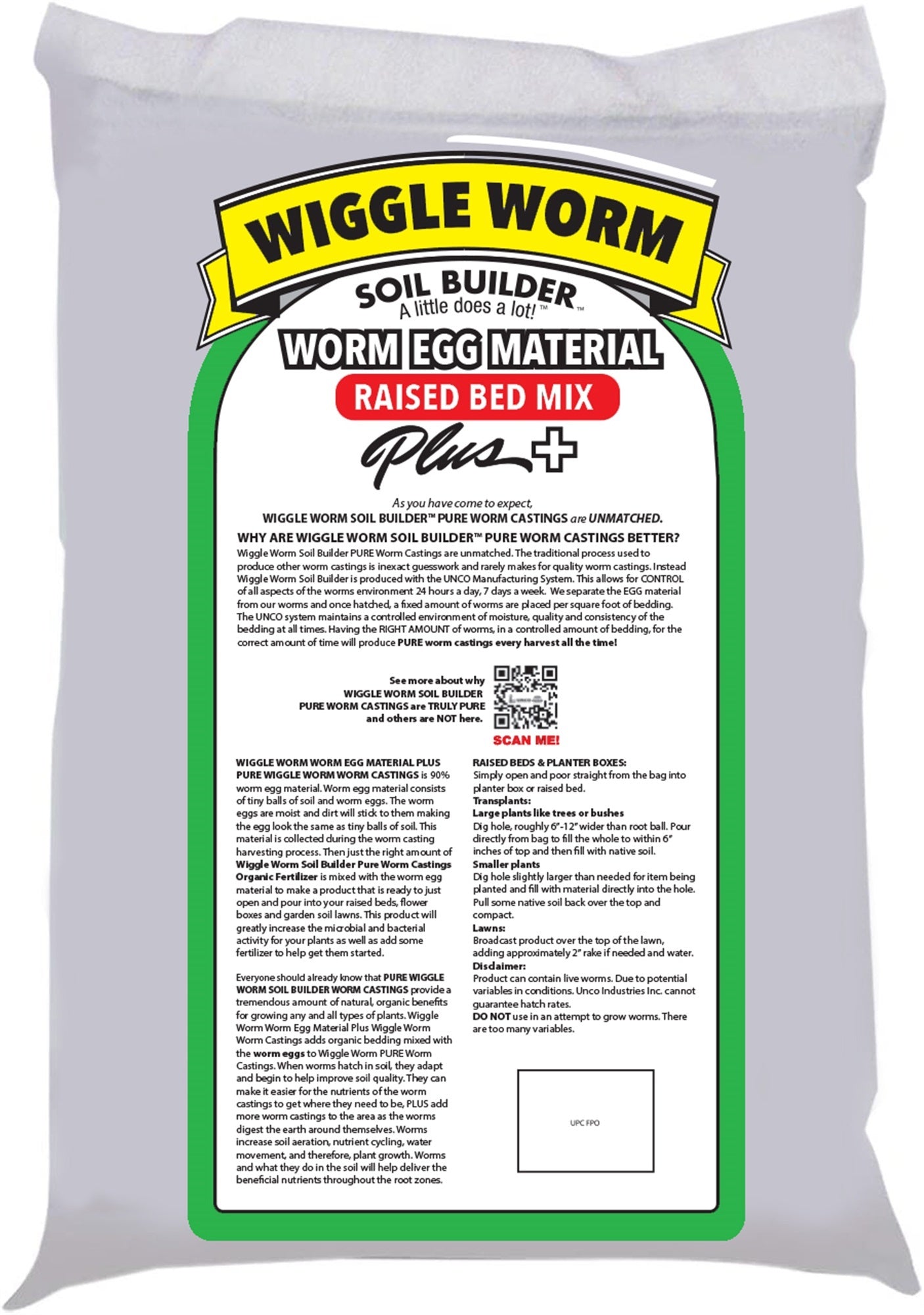 WIGGLE WORM Soil Builder Worm Egg Material Raised Bed Mix For Gardening/Planting, 40 Pound Bag