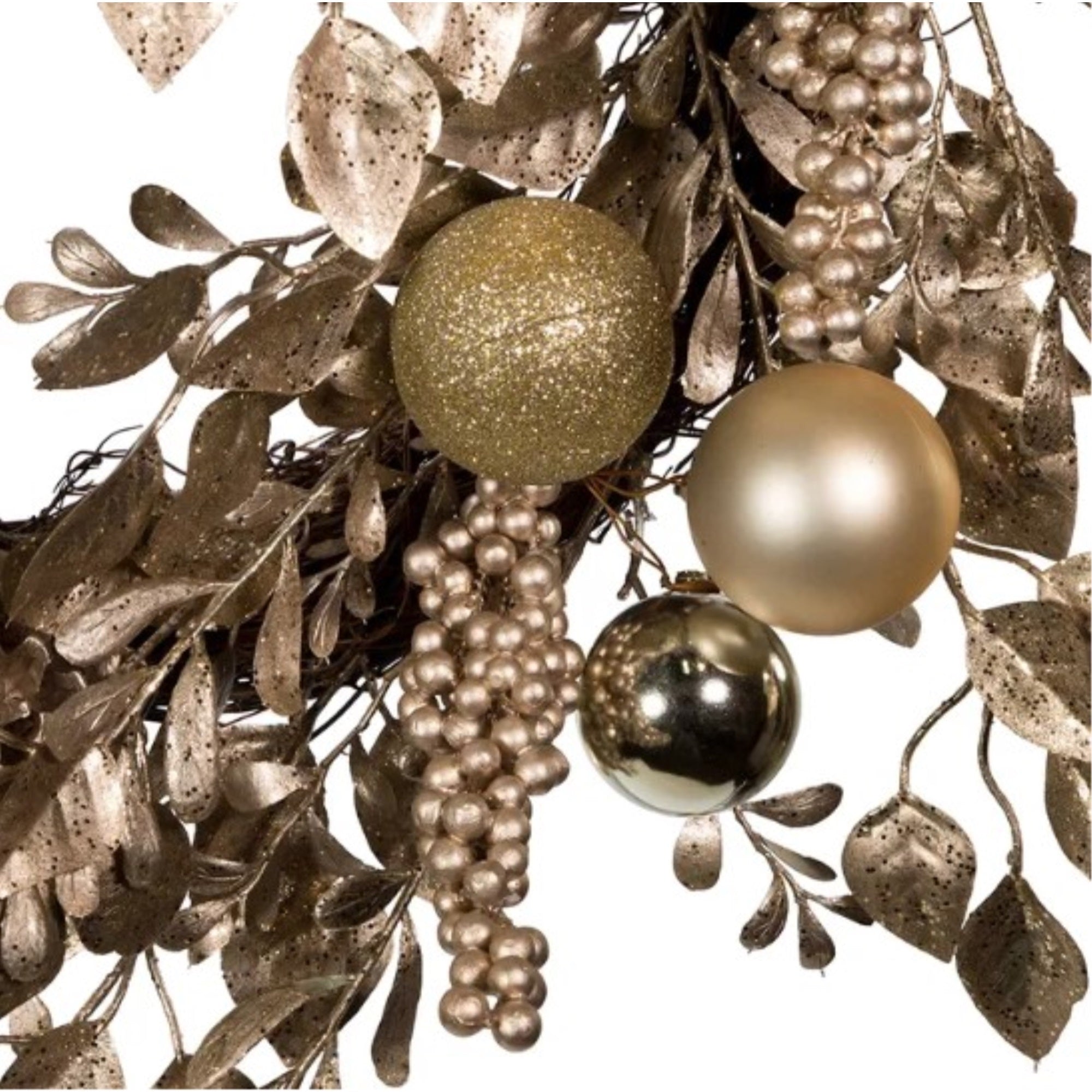 Kurt Adler Artificial Gold and Champagne Rattan Wreath Hanging Christmas Decoration, 24"