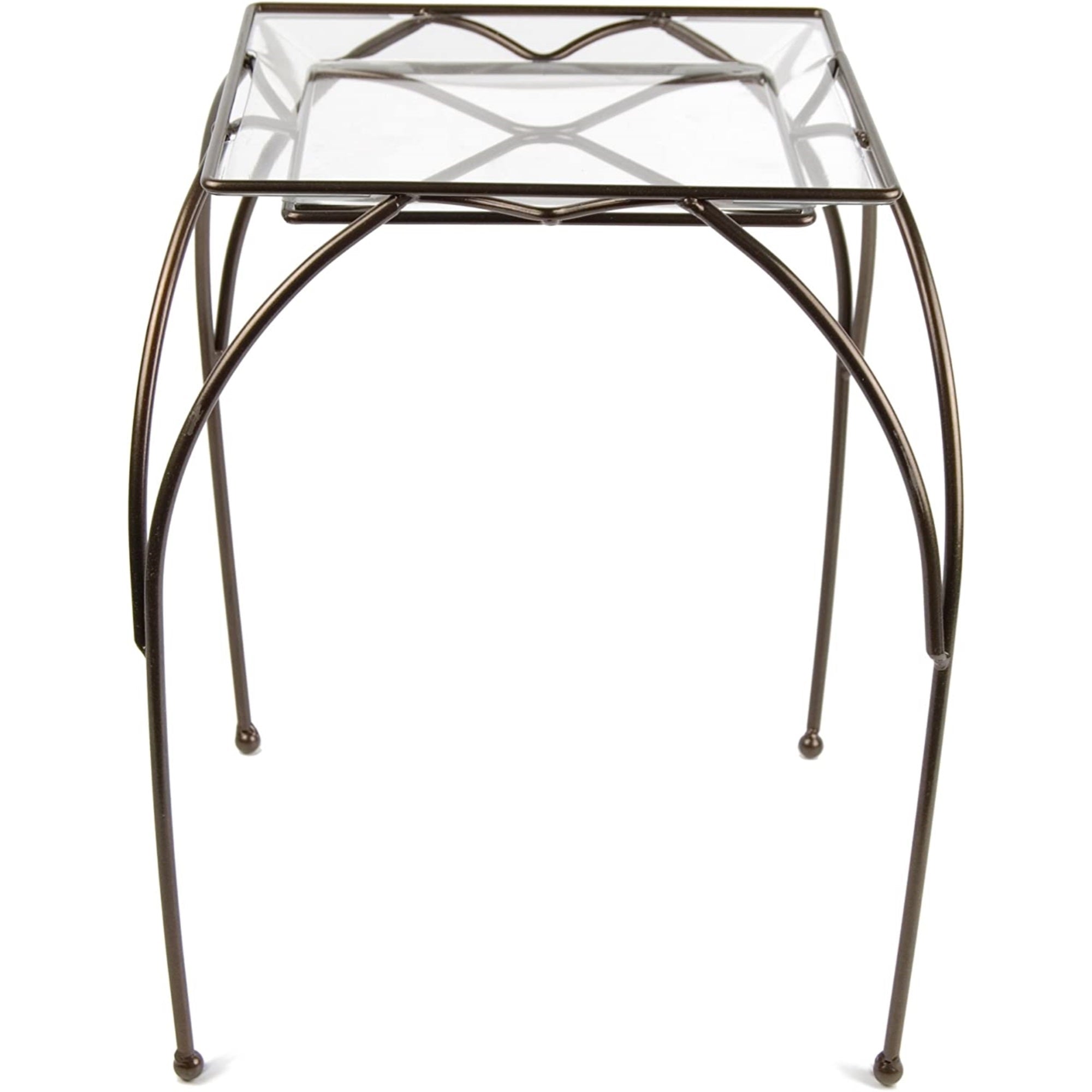 Plastec Metal Square Saucer Table, Dark Bronze, 15in H