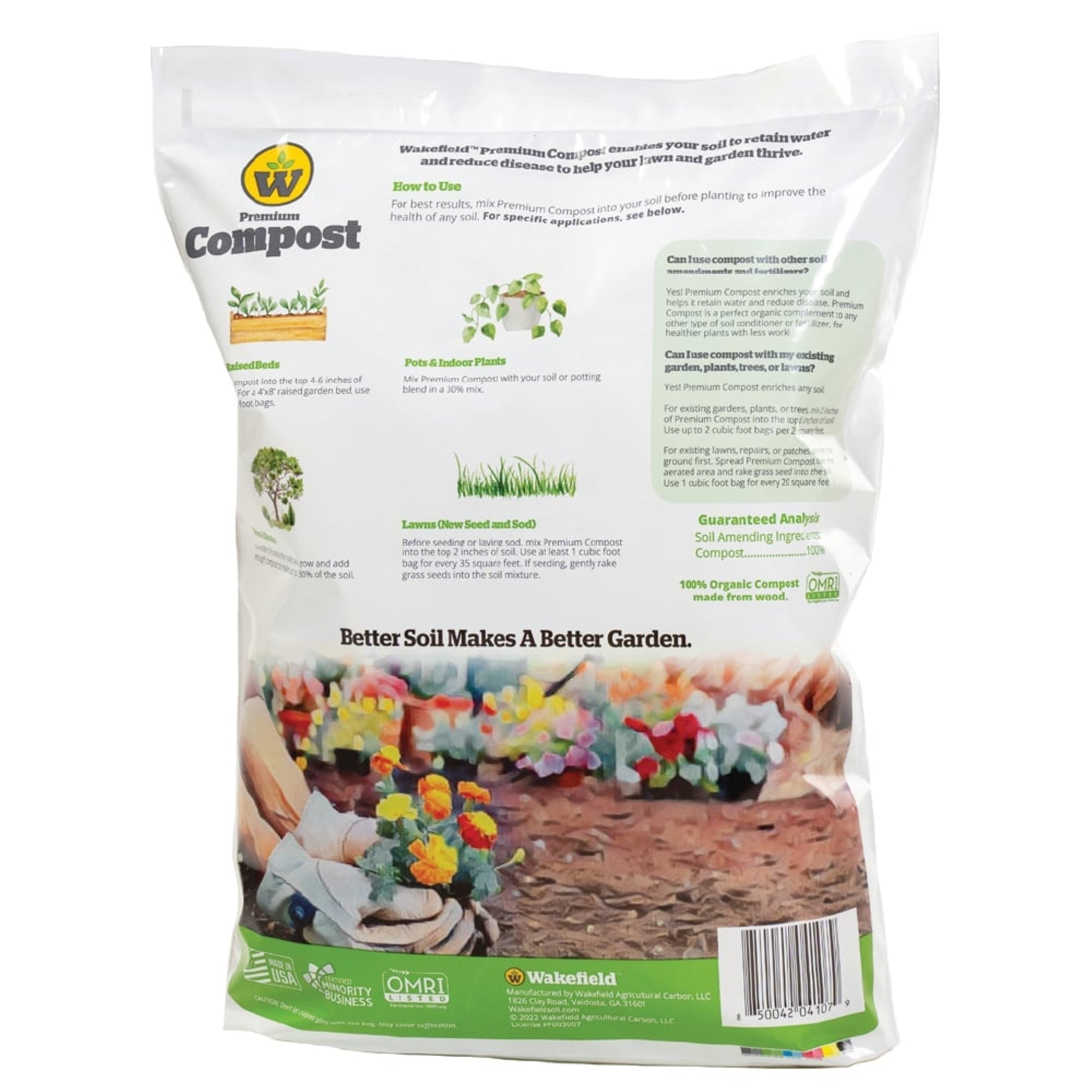 Wakefield Premium OMRI Listed Organic Aged Compost for Organic Lawns & Gardens, 1 CF