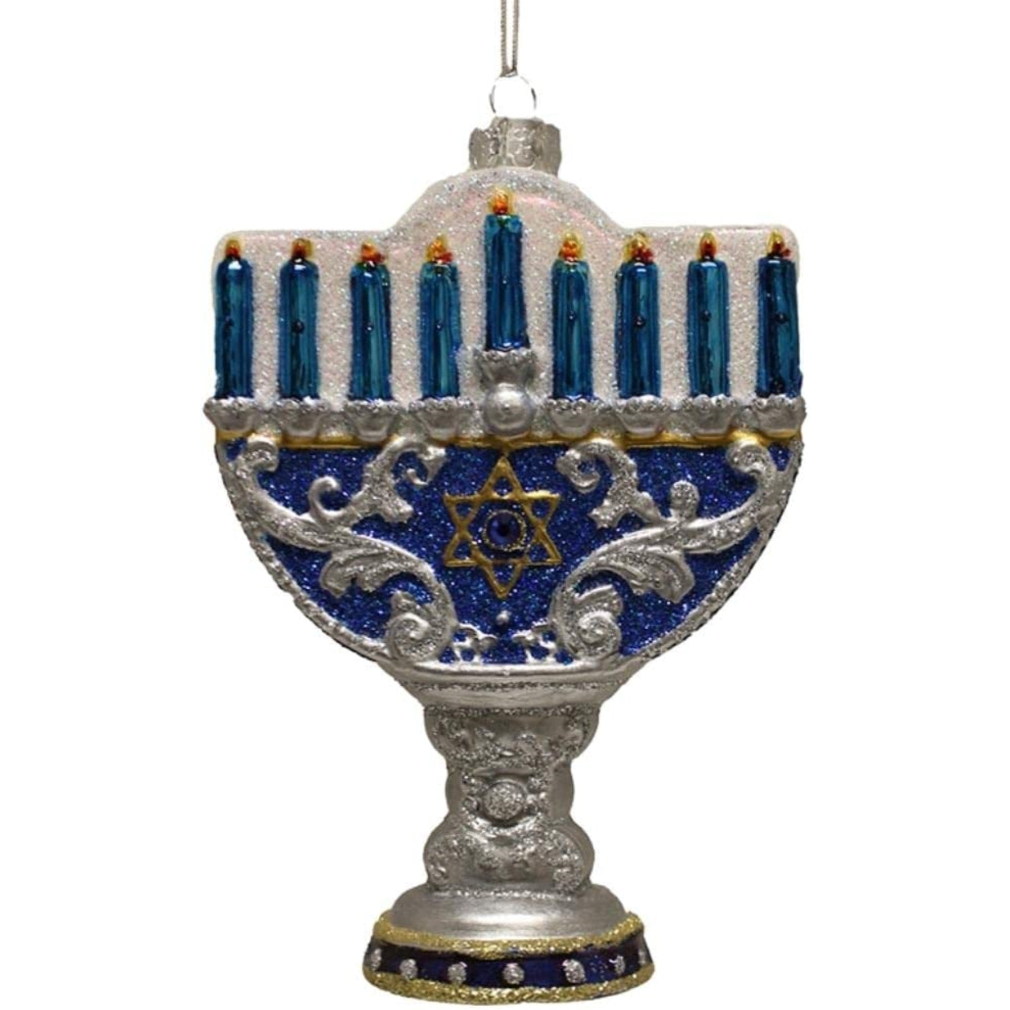 Kurt Adler Noblle Gems Glass Ornaments, Happy Hanukkah Lights