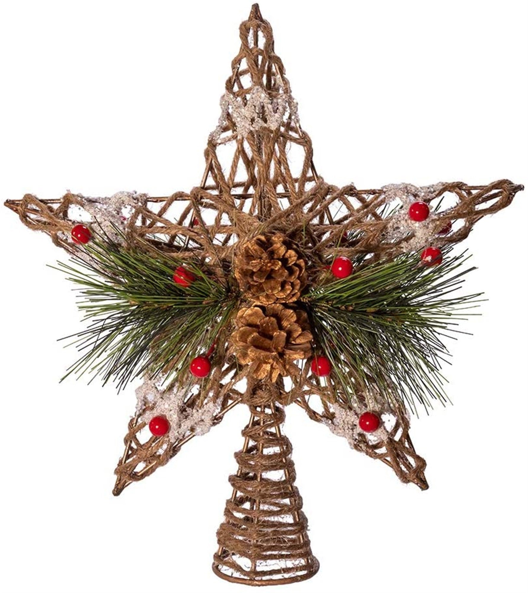 Kurt Adler Natural Star With Pinecones Treetop, 11-inches