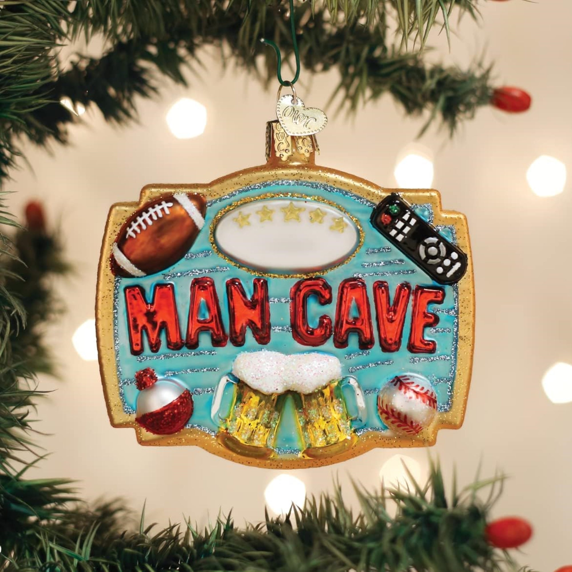 Old World Christmas Man Cave Glass Blown Ornament for Christmas Tree, Multicolored, 3.5"