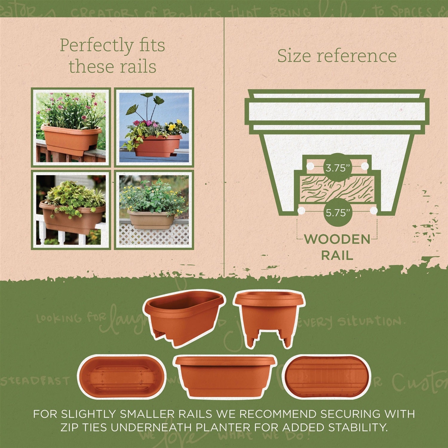 Bloem Classic Oval Deck Rail Planter, Terra Cotta Color 24"