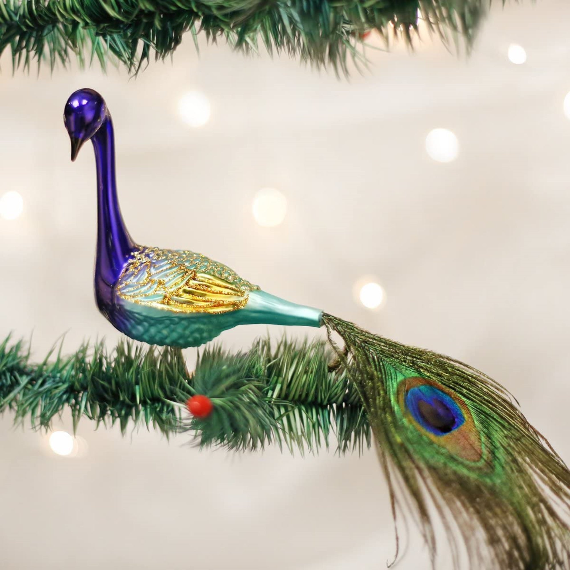 Old World Christmas Glass Blown Magnificent Peacock Ornament