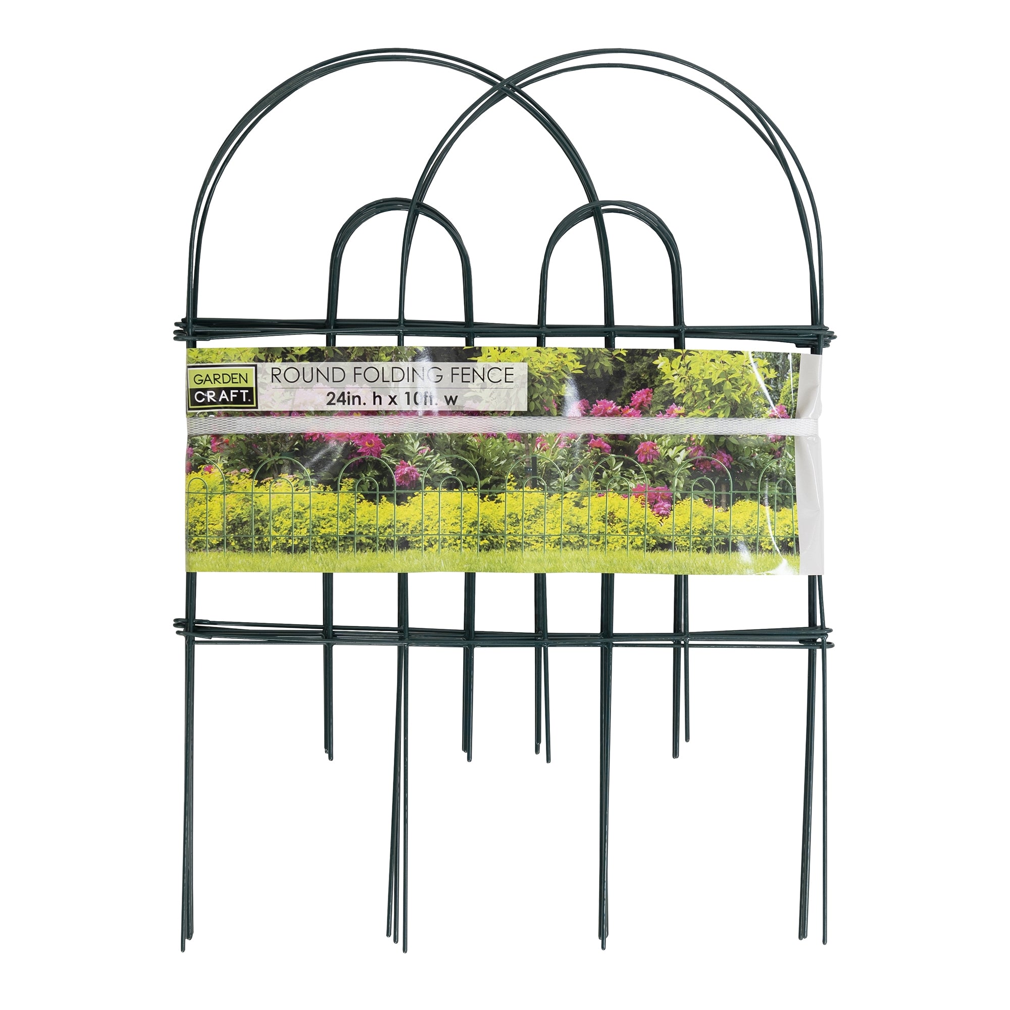 Origin Point Garden Craft Round Folding Border Fence, Green, 10' L x 24" H