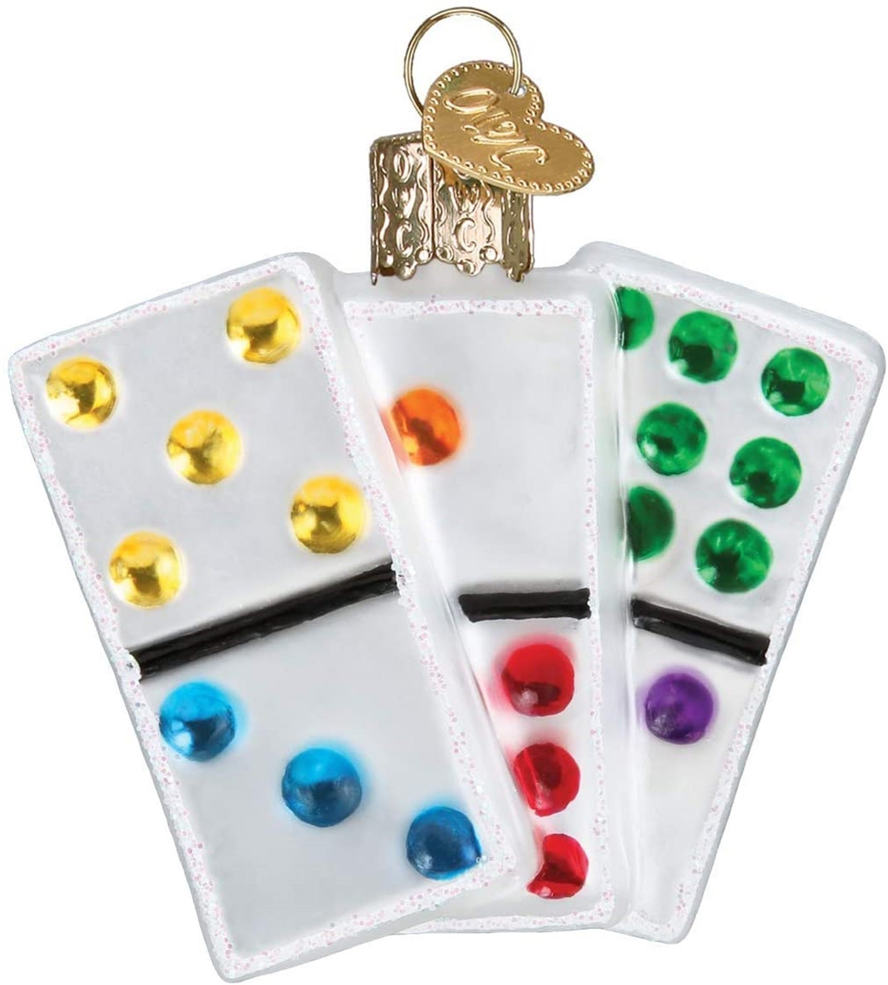 Old World Christmas Hand Blown Glass Dominos Ornament, 2.5