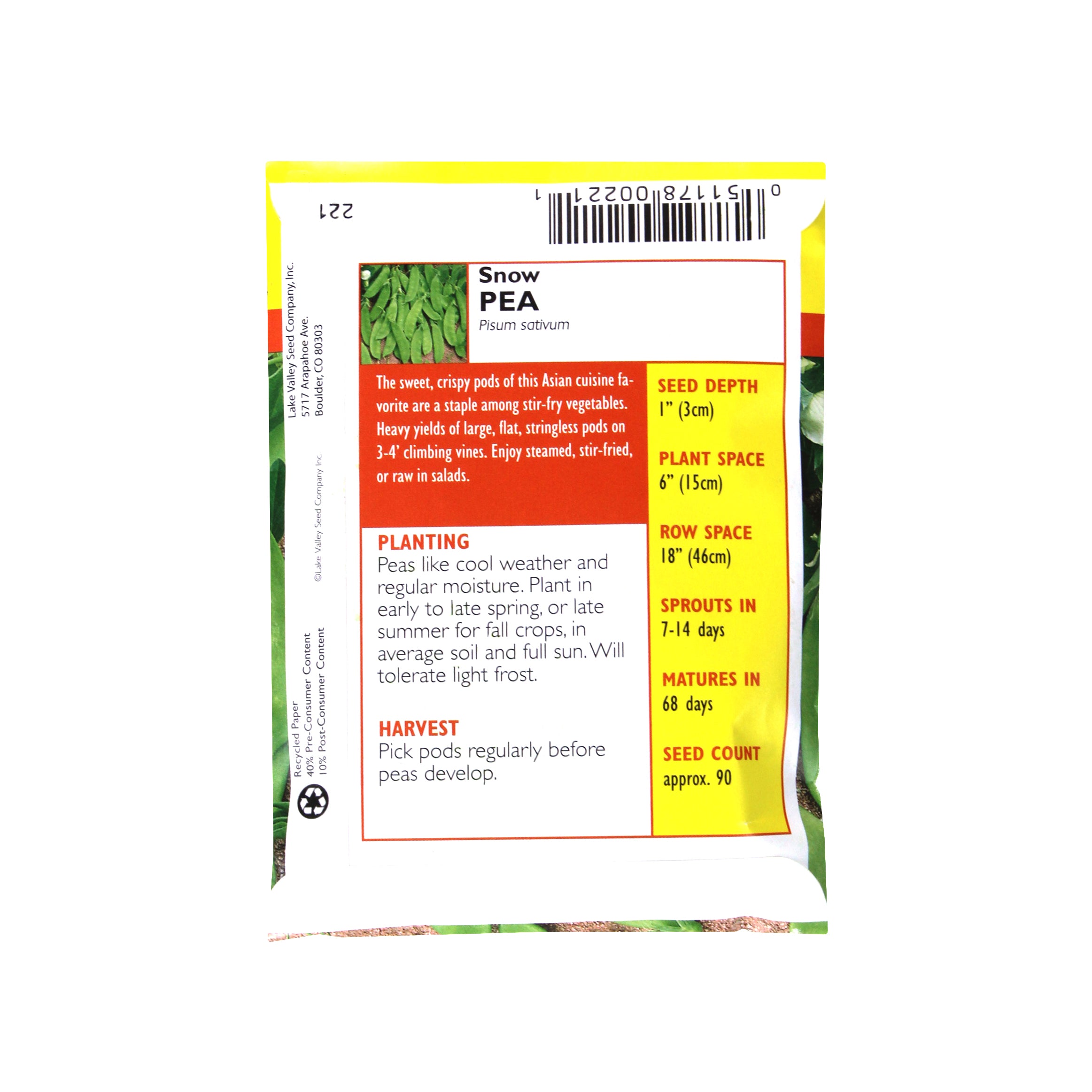 Lake Valley Seed Pea, Snow Heirloom, 20g