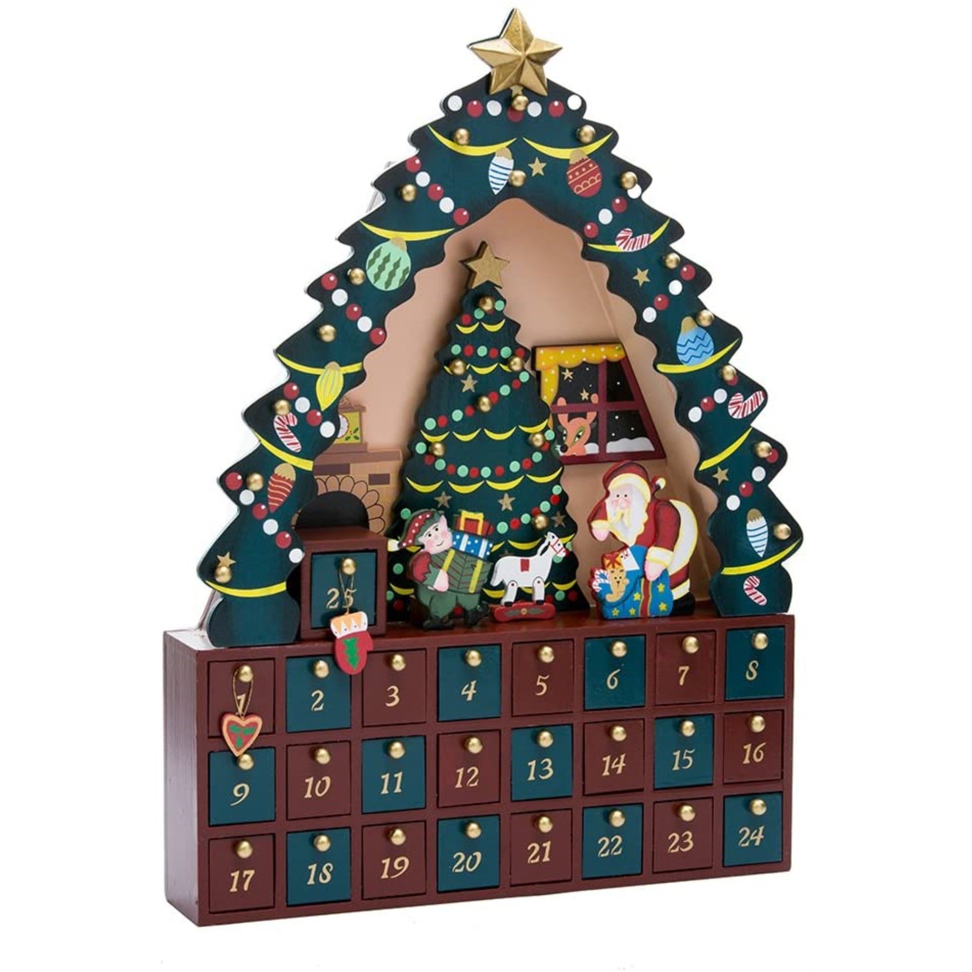 Kurt Adler Christmas Tree 24-Piece Wooden Advent Calendar, 16-Inch