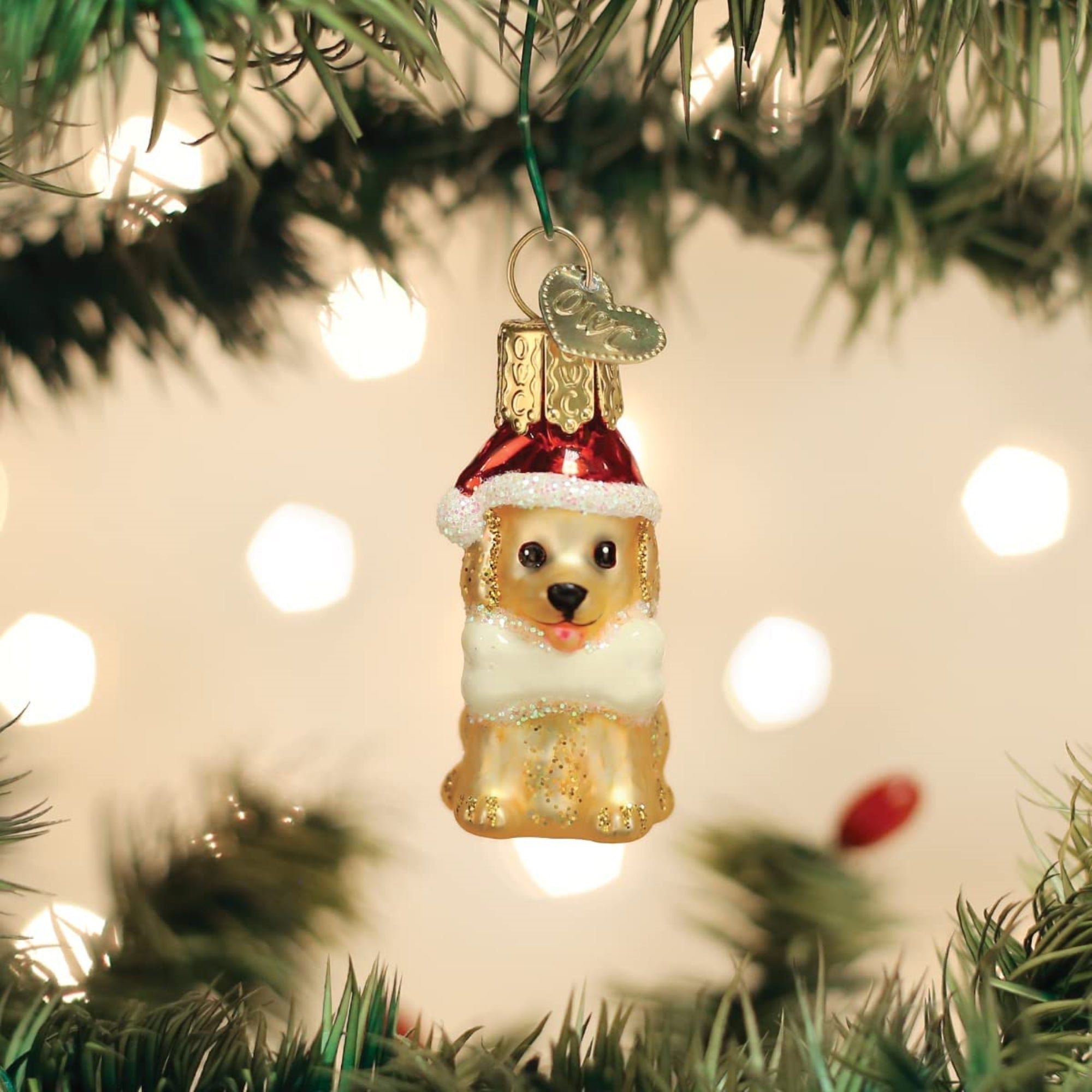 Old World Christmas Mini Glass Blown Jolly Pup Ornament, 2"