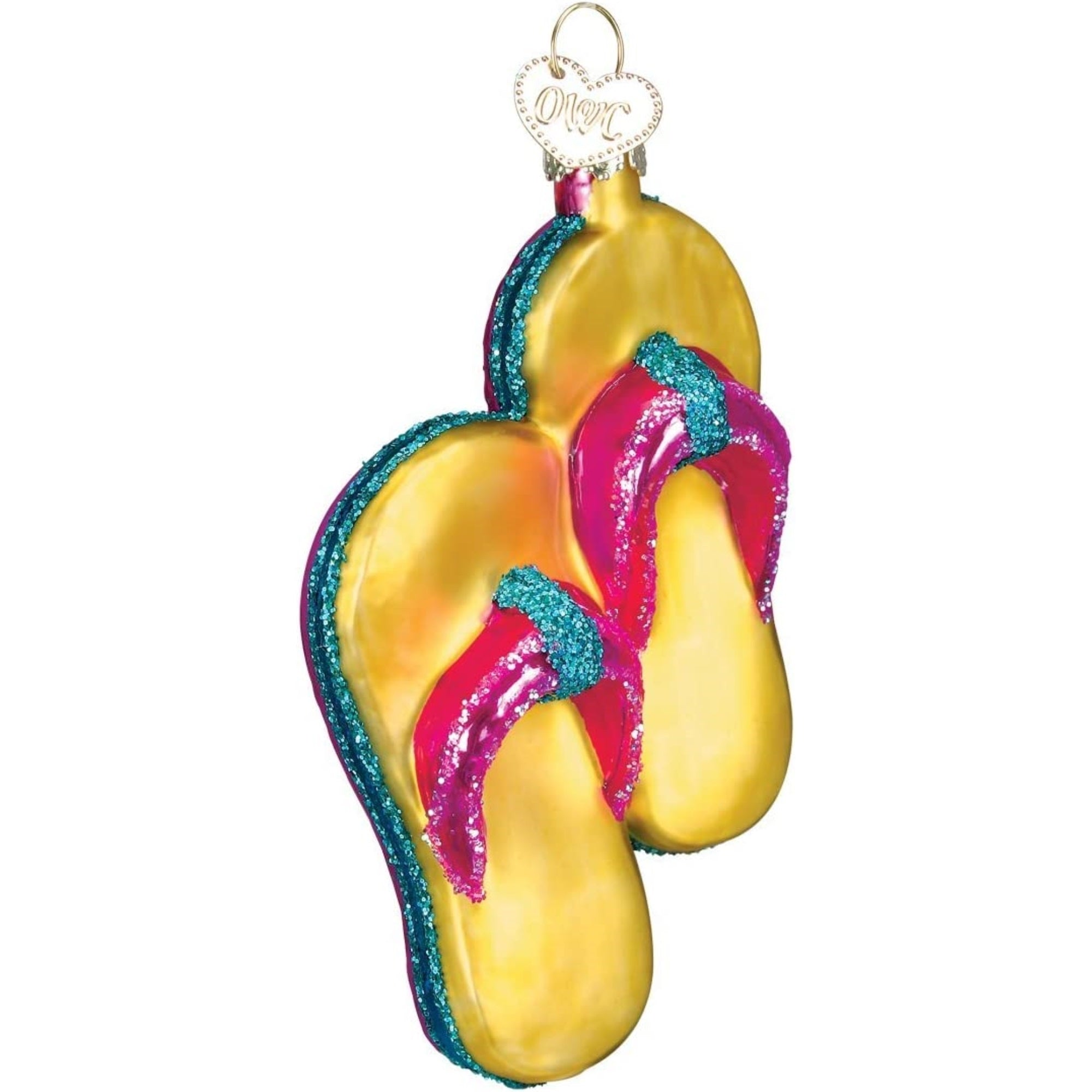Old World Blown Glass Christmas Tree Ornament, Yellow Flip-Flops