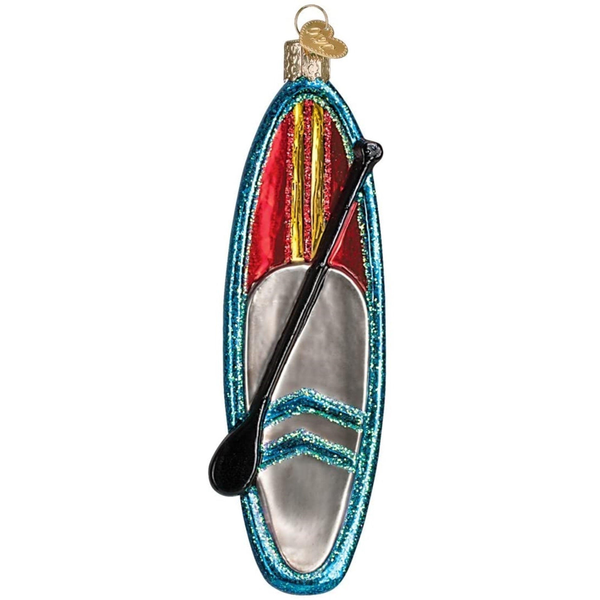 Old World Christmas Glass Blown Tree Ornament, Blue Stand Up Paddle Board