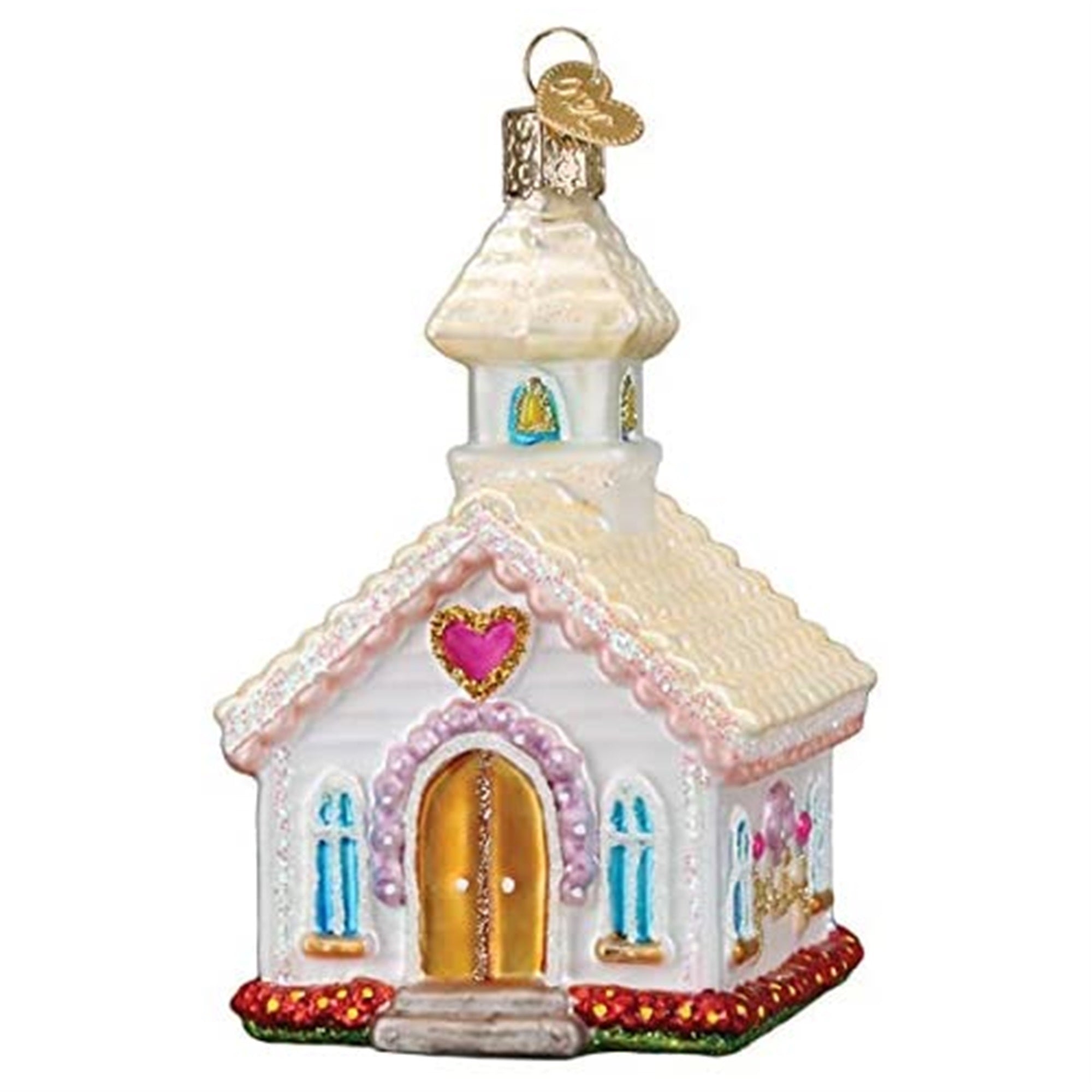 Old World Christmas Glass Blown Ornament Wedding Chapel, 4.5"