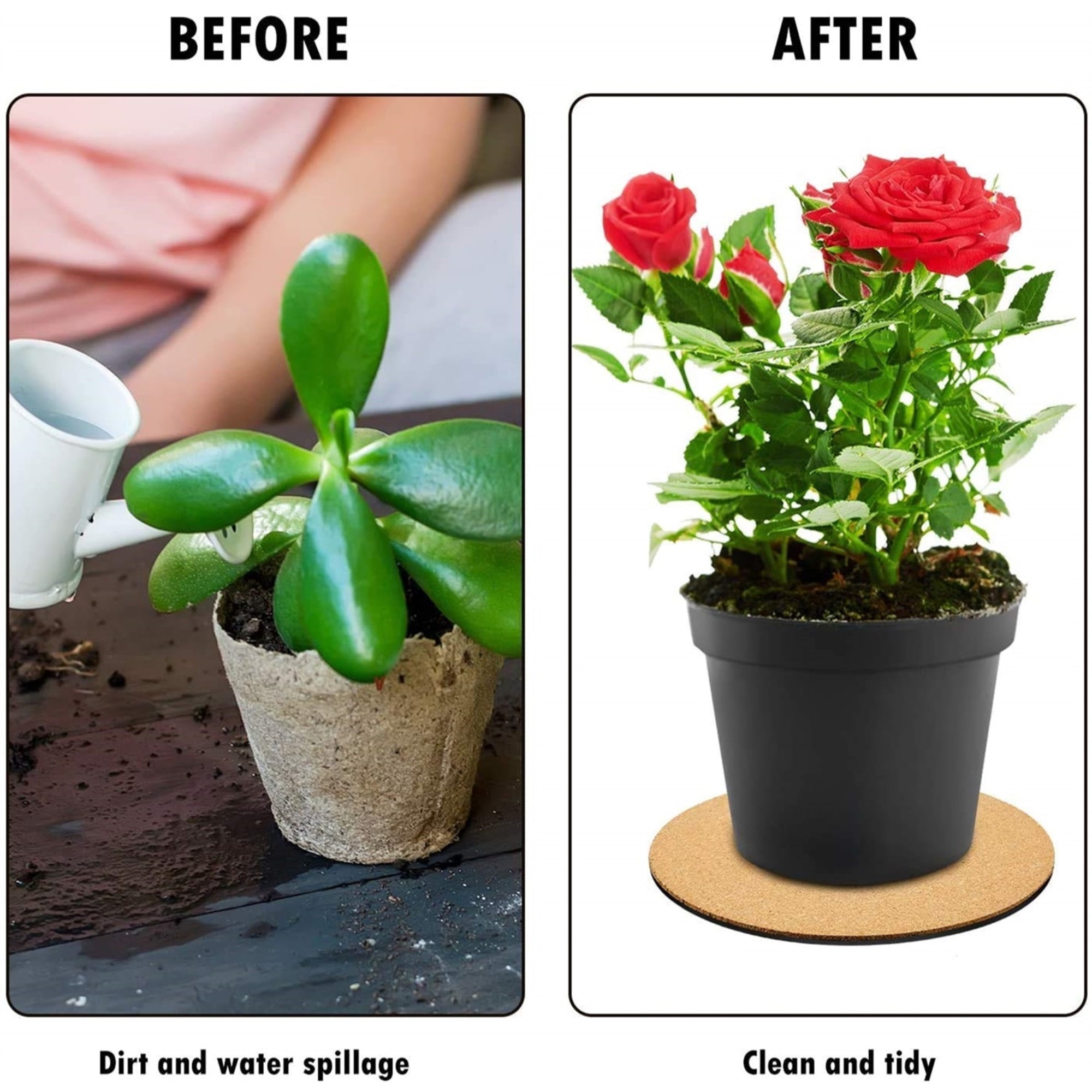 CWP Cork/Carpet Surface Protector/ Plant Saucer, Assorted Colors, 6" (3 Pack)