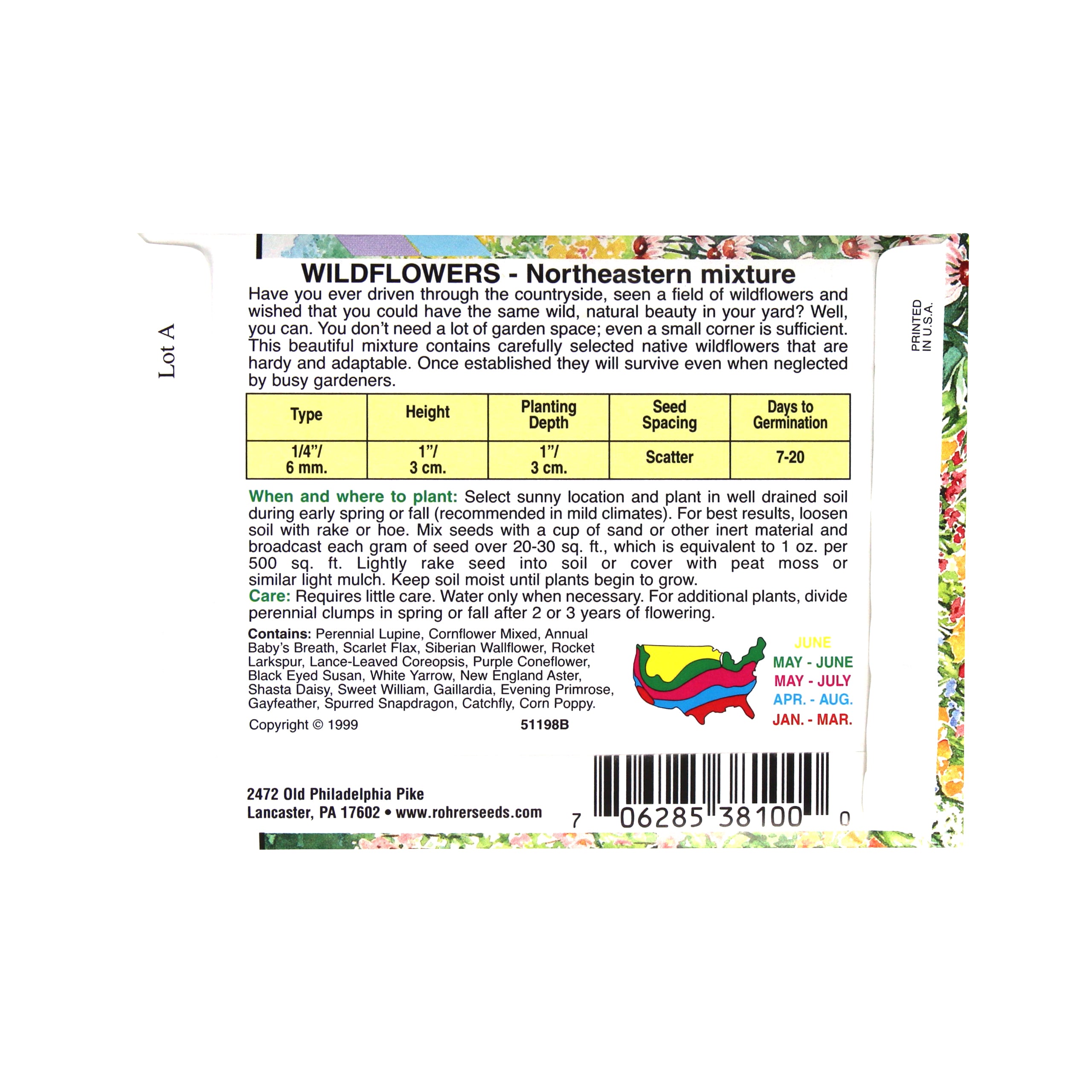 Rohrer Seeds Northeastern Wildflower Mix, Approx 600 Seeds/Packet