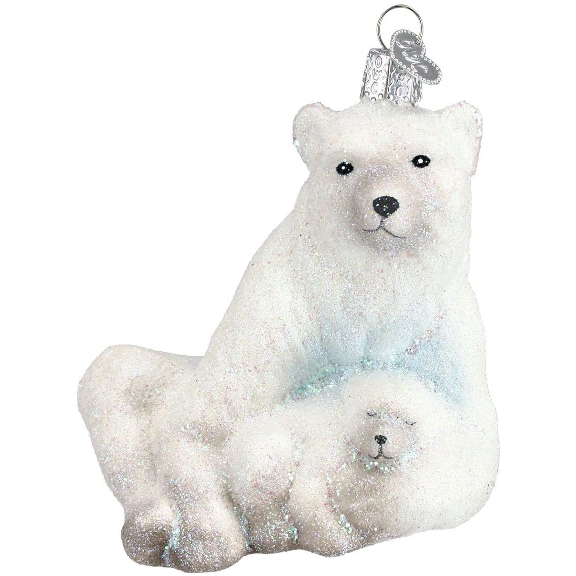 Old World Christmas Glass Blown Polar Bear With Cub Ornament