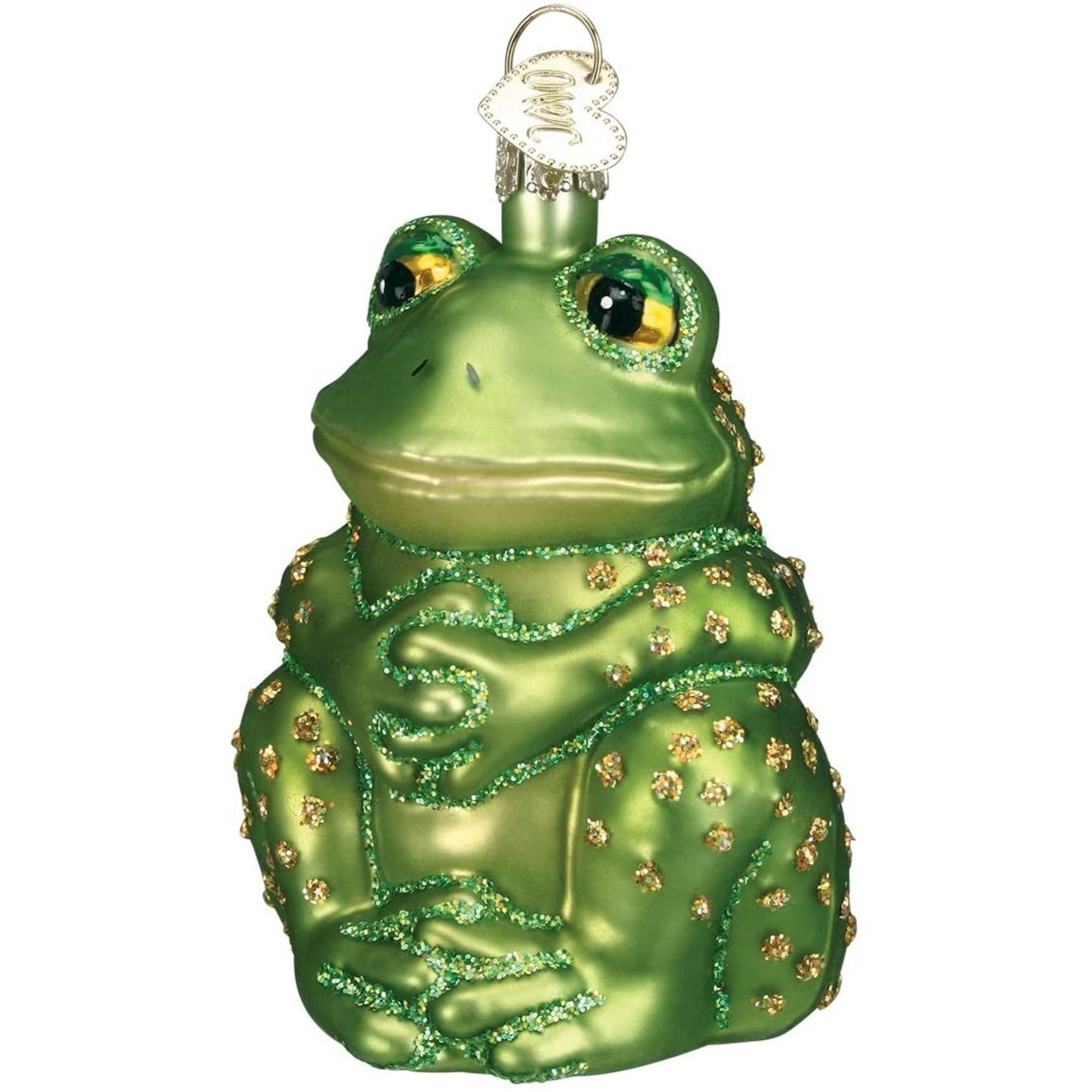 Old World Christmas Glass Blown Ornament Sitting Frog, 5"