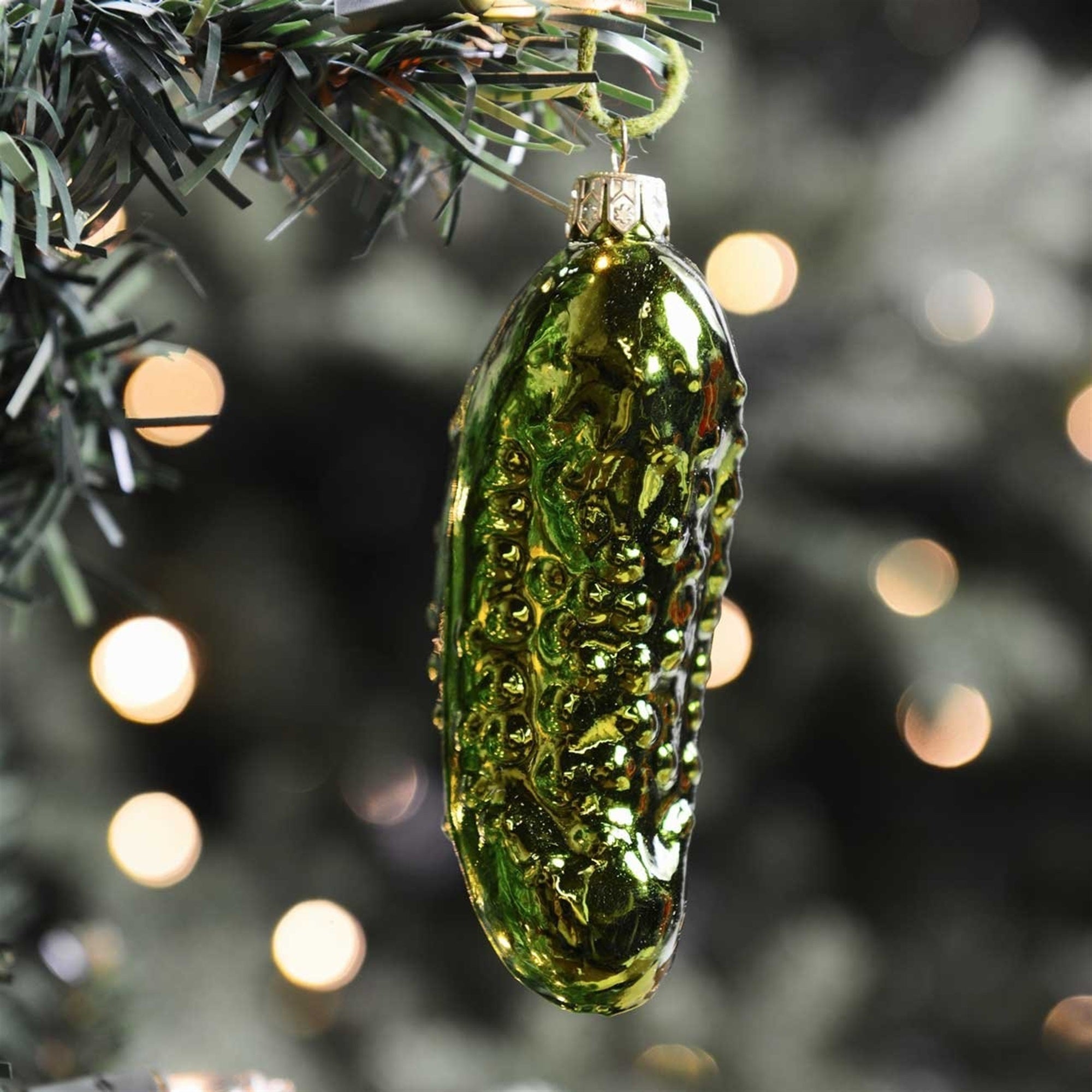 Kurt Adler Noble Gems Hand Blown Glass Pickle Ornament 4"