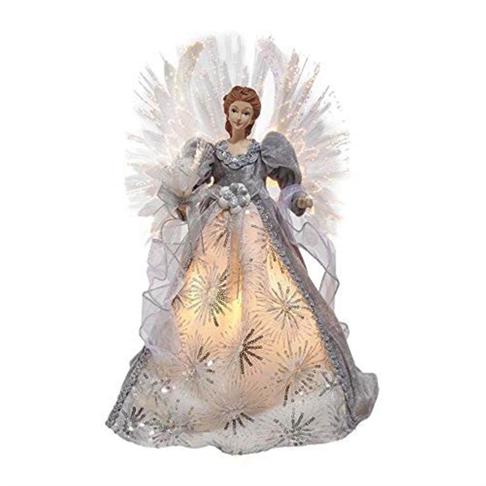 Kurt Adler (AD0601) 16-Inch Fiber Optic White, Silver & Gray Angel Tree Topper
