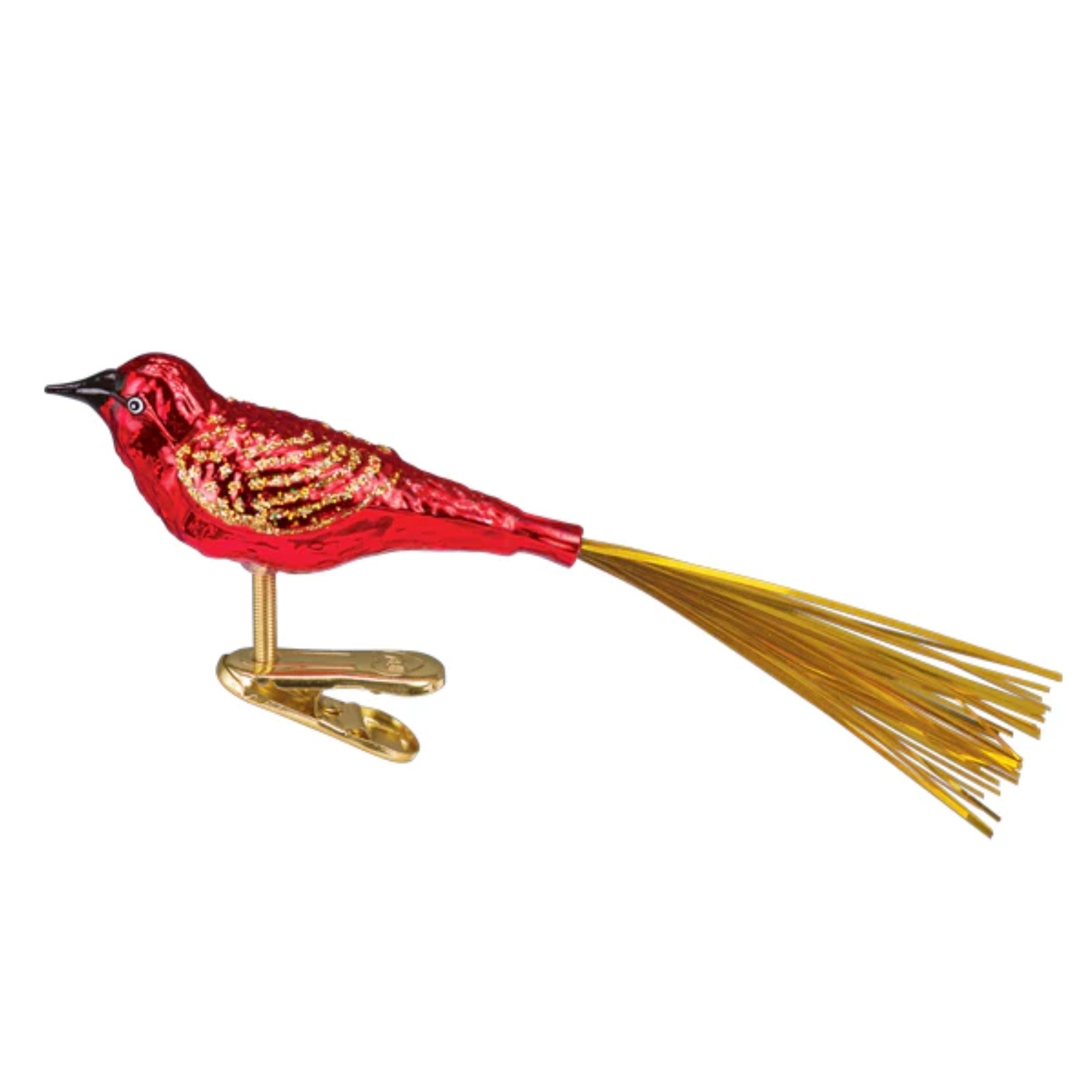 Old World Christmas Glass Blown Lovebird Clip-On Ornament Red, 5"
