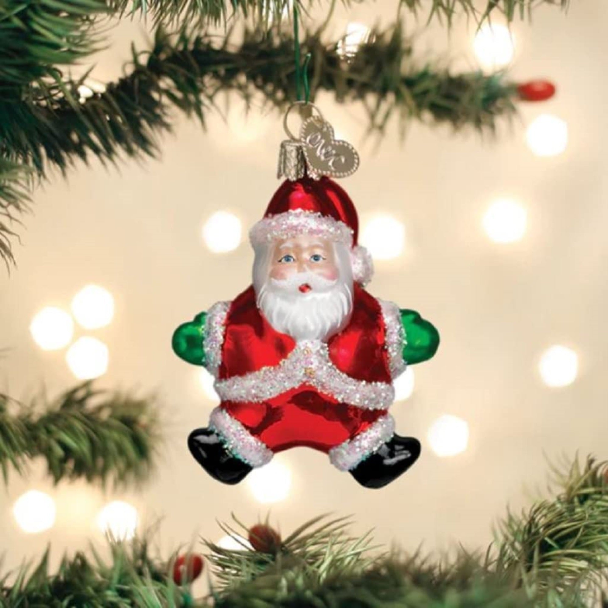 Old World Christmas Glass Blown Small Silly Santa Ornament, 2.5"