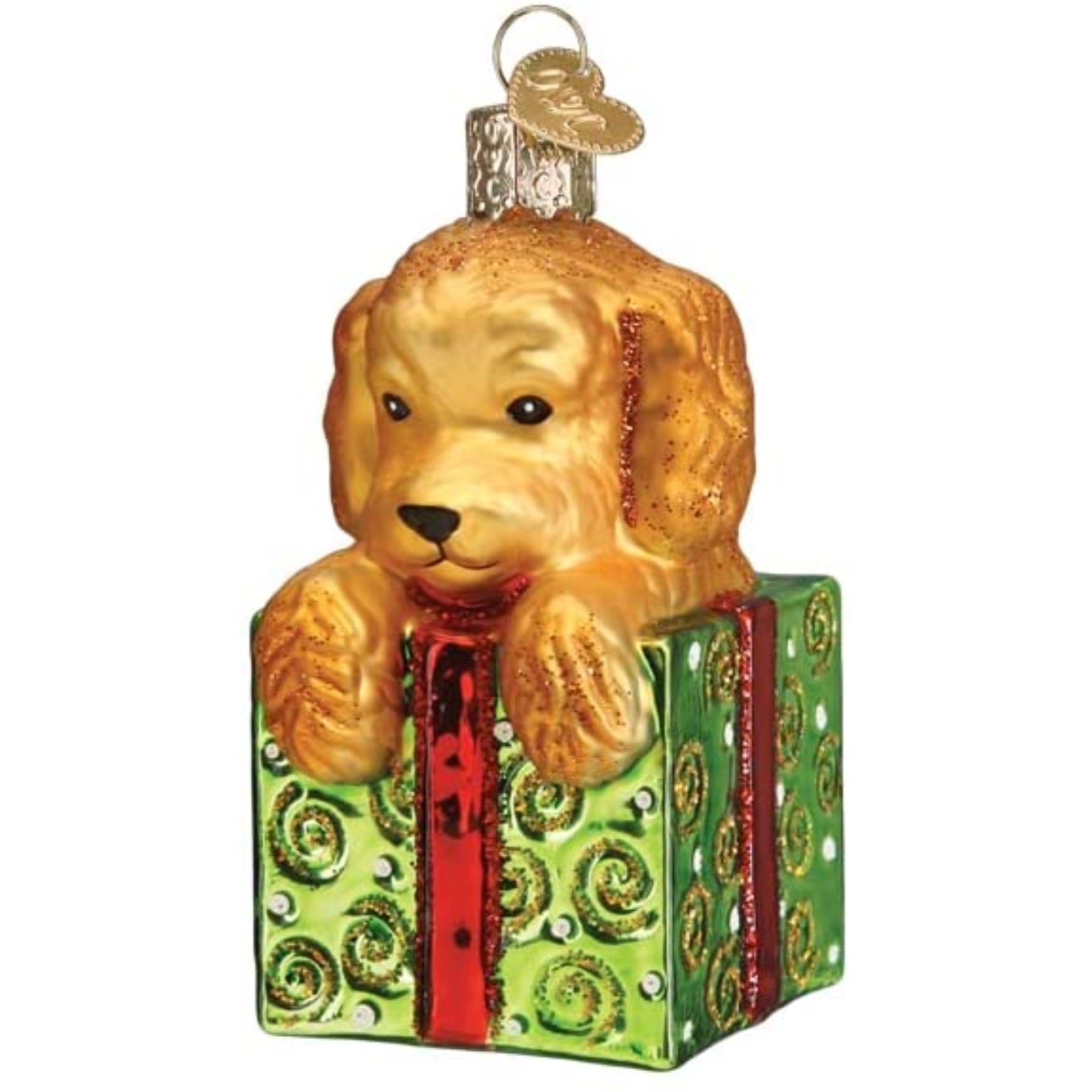 Old World Christmas Doodle Puppy Surprise Glass Blown Ornament Christmas Tree