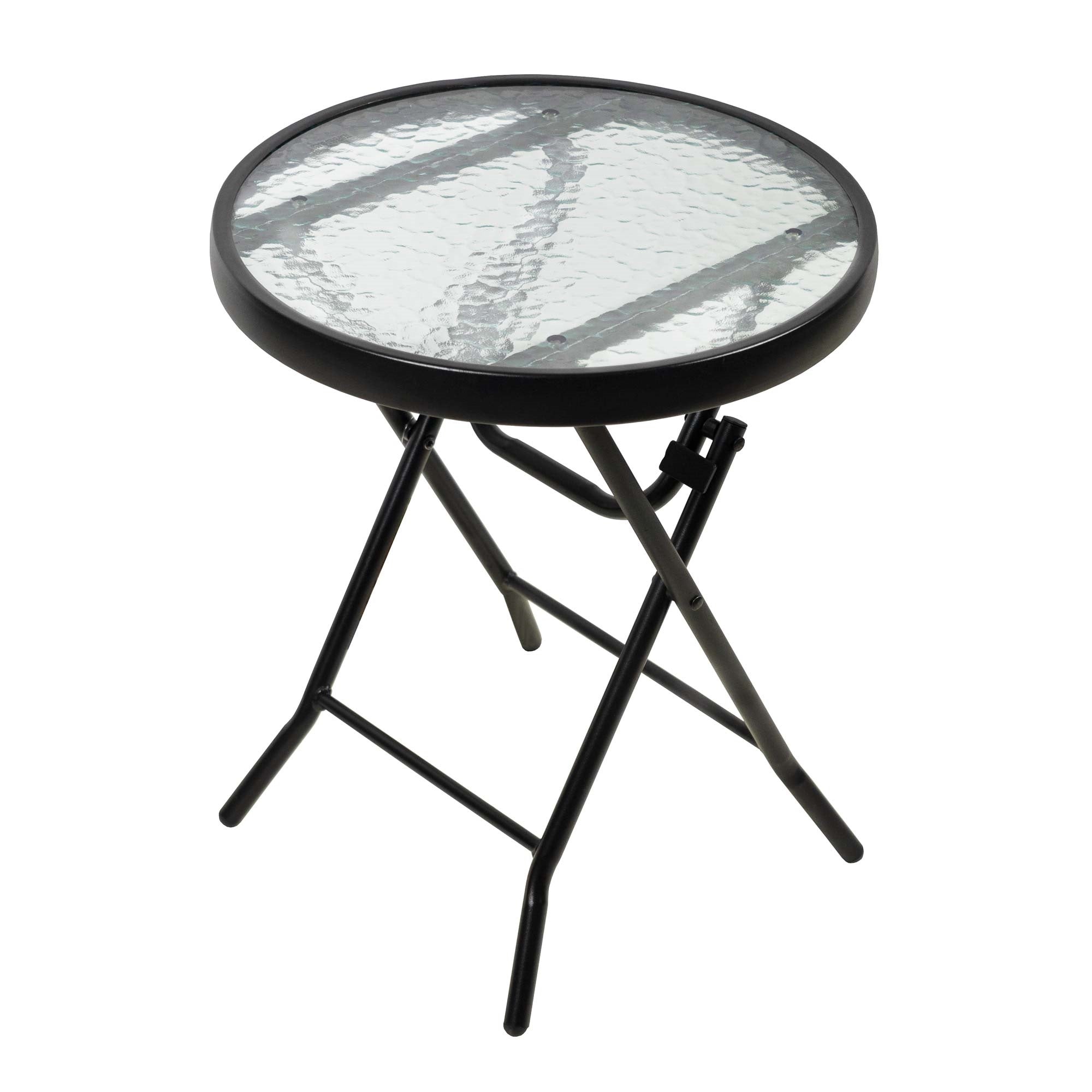 Four Seasons Courtyard Woodard Foldable Side Glass Top Table, Black, 16"