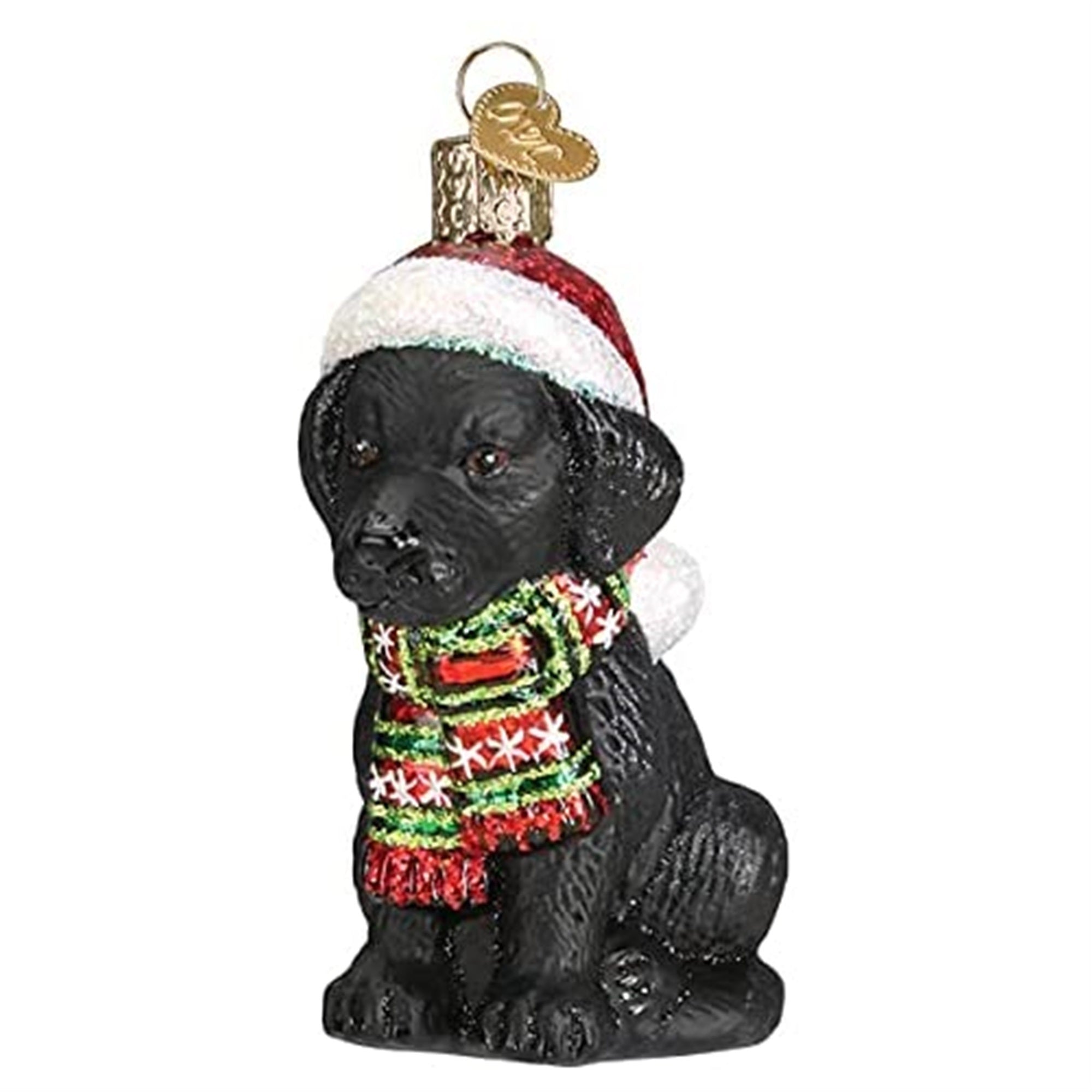 Old World Christmas Glass Blown Ornament, Holiday Black Lab Puppy 5"