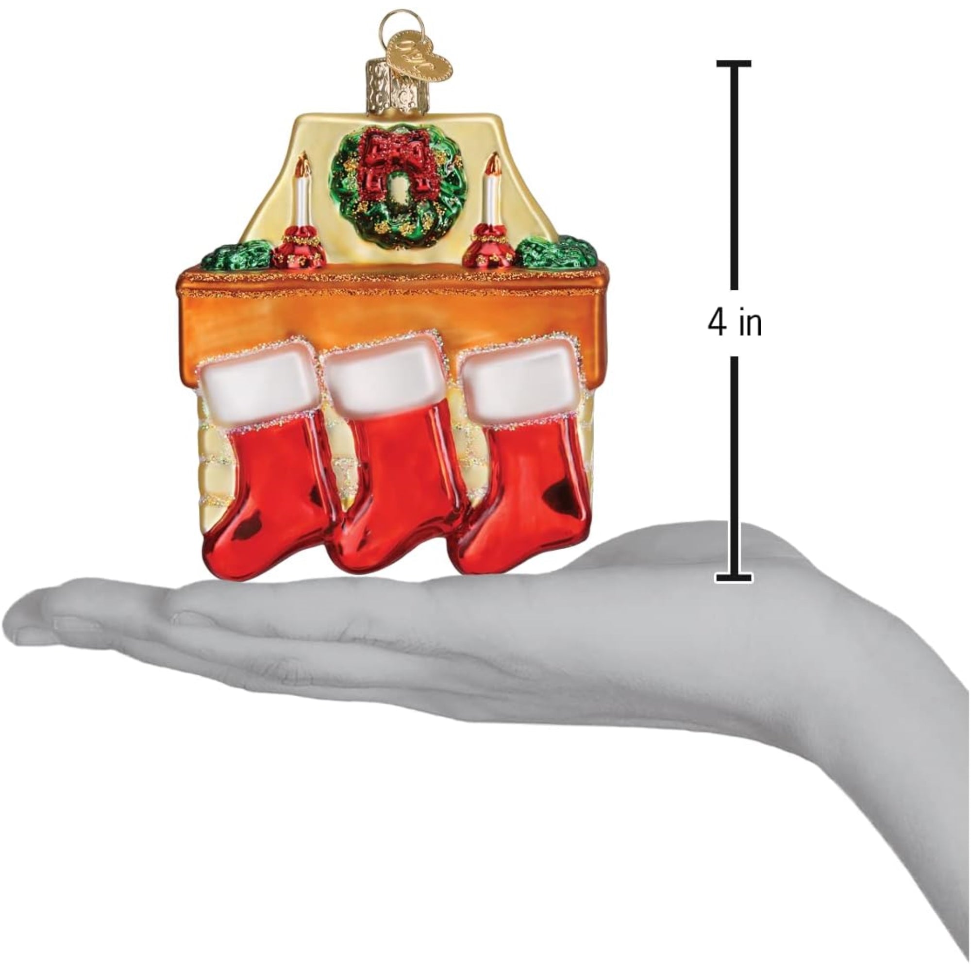 Old World Christmas Family of 3 Stockings Glass Blown Ornament for Christmas Tree, Multicolored, 4"
