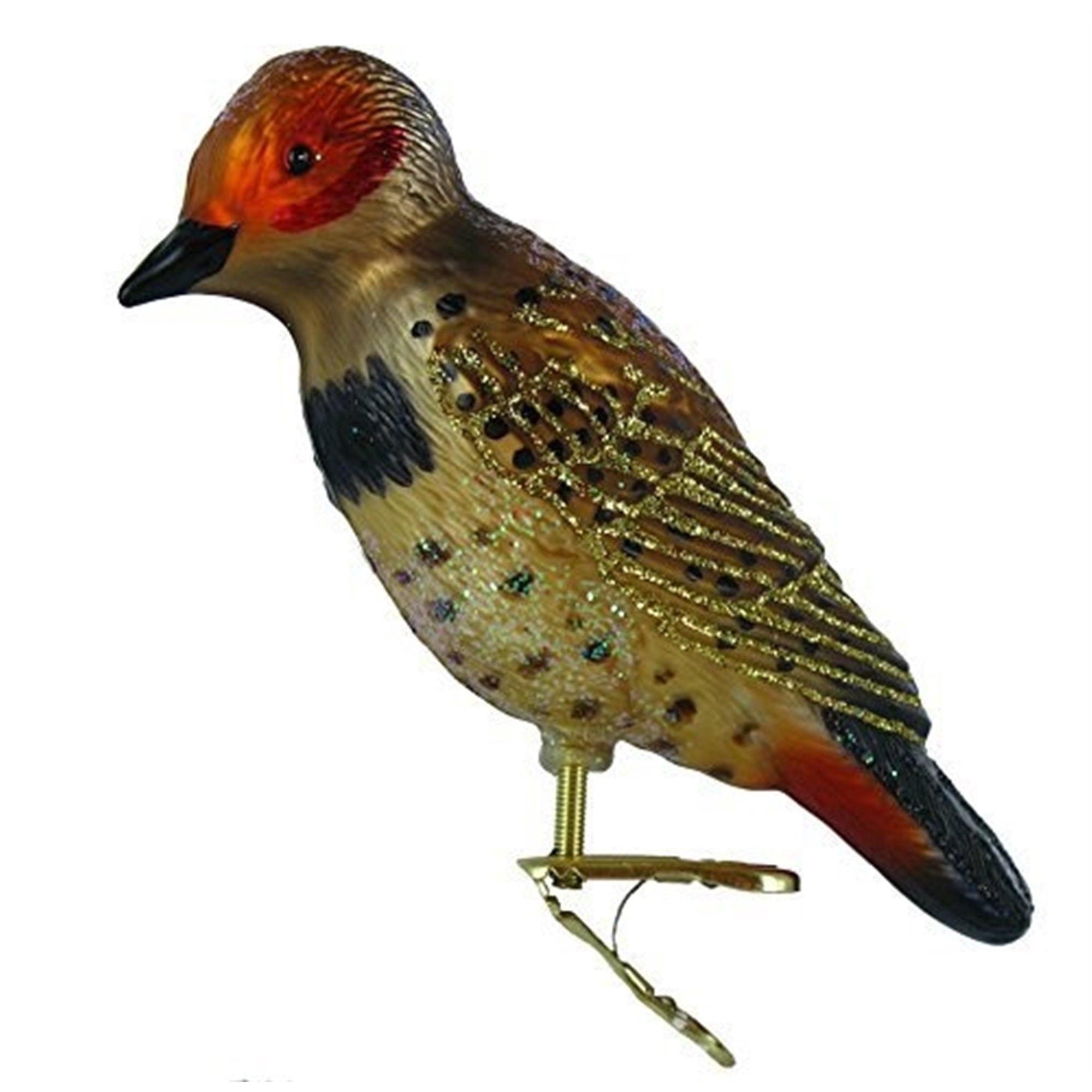 Old World Christmas Blown Glass Clip-On Ornament for Christmas Tree, Northern Flicker Bird