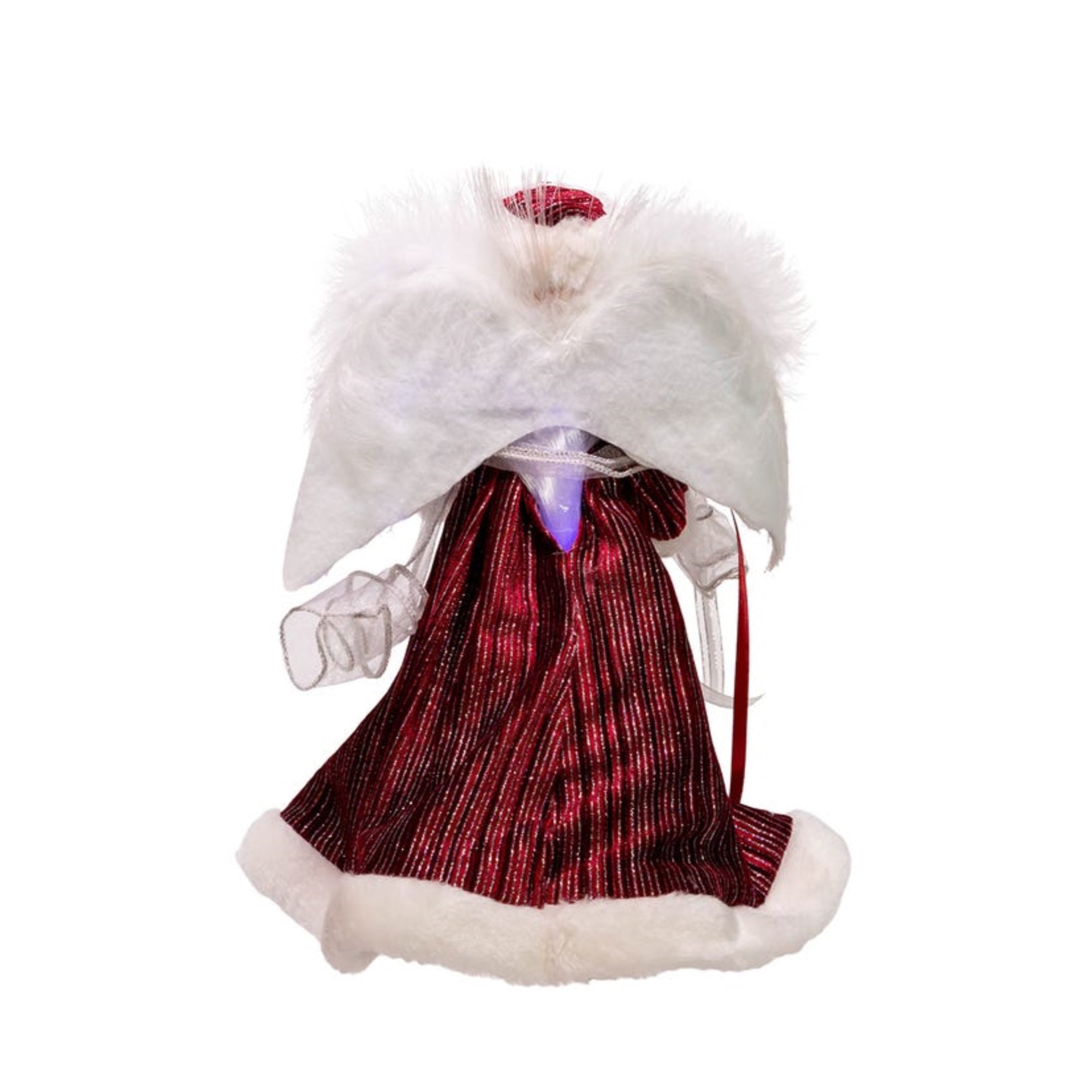 Kurt Adler 7-Light Color Changing Fiber-Optic LED Angel Treetop, Silver and Burgundy, 12"