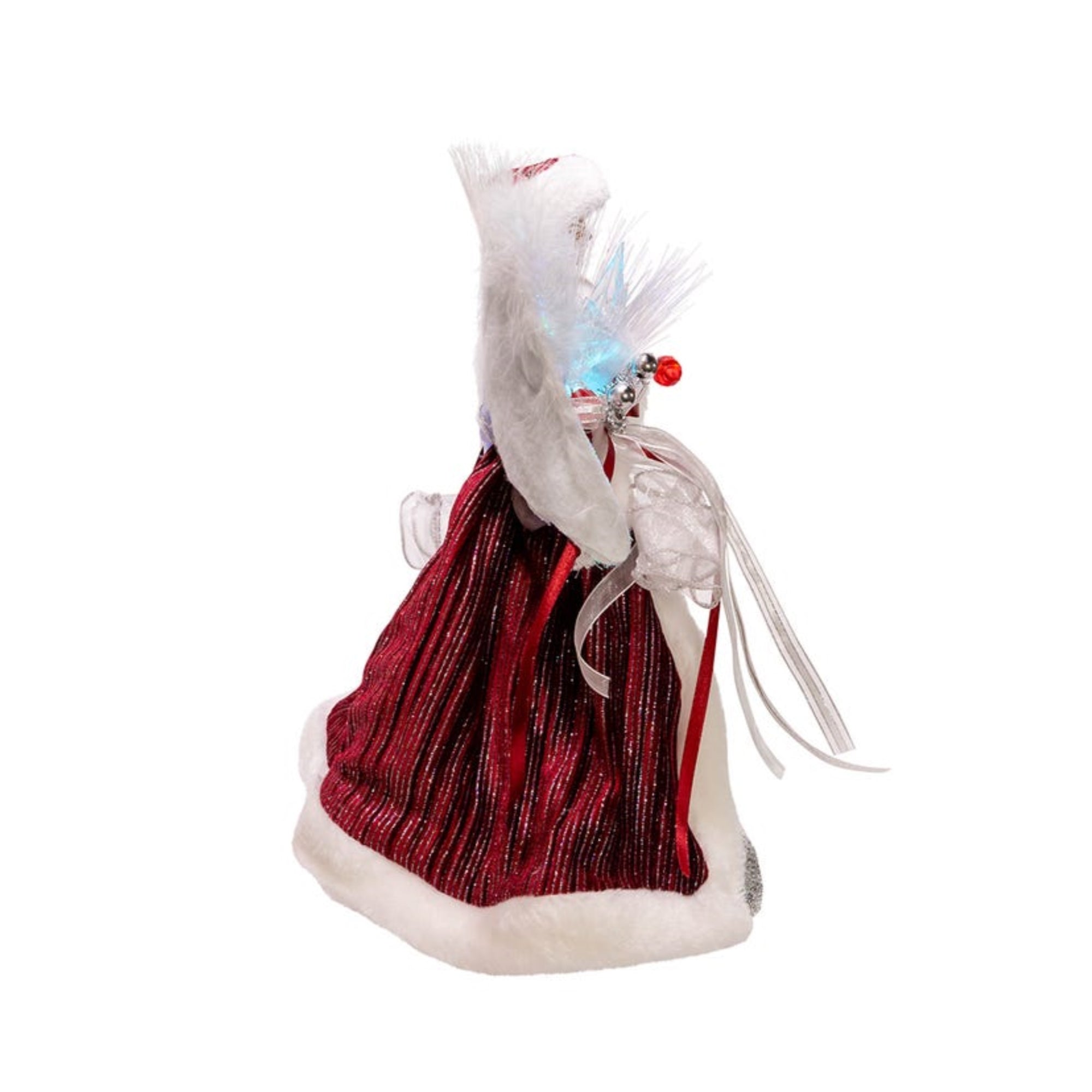 Kurt Adler 7-Light Color Changing Fiber-Optic LED Angel Treetop, Silver and Burgundy, 12"