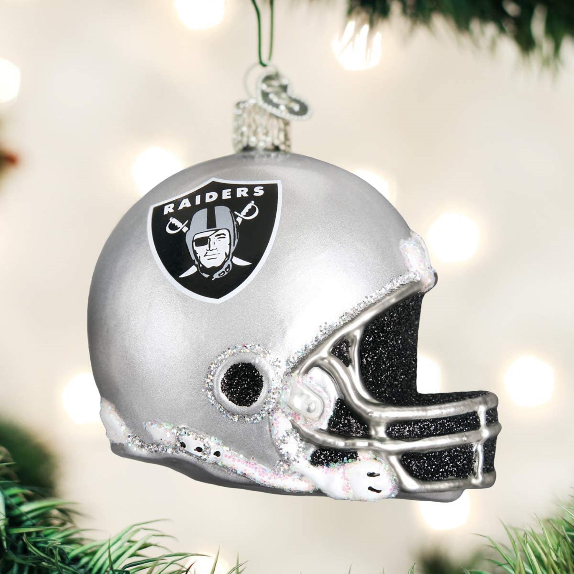 Old World Christmas Blown Glass Ornament for Christmas Tree, Las Vegas Raiders Helmet