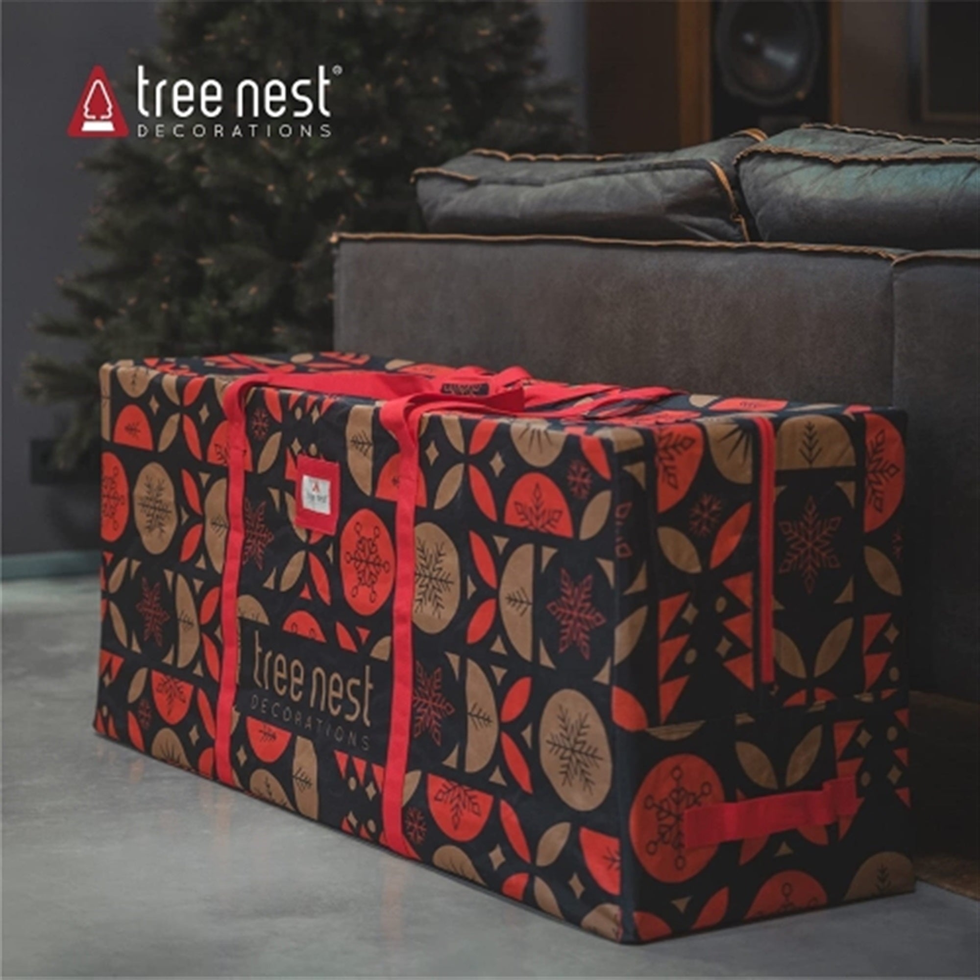 Tree Nest Rolling Christmas Tree Storage Bag with Wheels for 9-foot Disassembled Artificial Christmas Tree, Waterproof - Oxford Canvas Print, Large