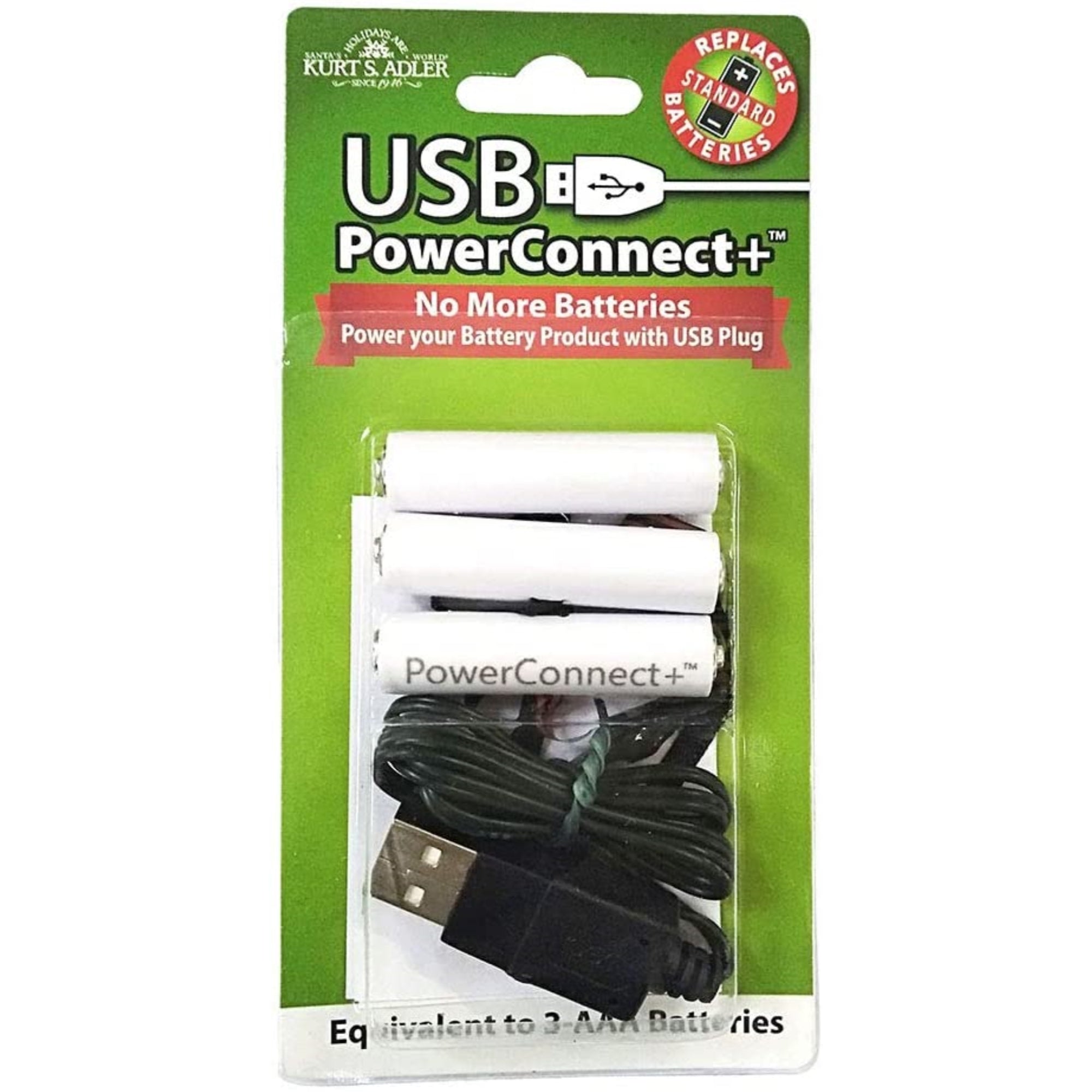 Kurt Adler USB PowerConnect Converter+ Pack - Replaces 3 AAA Batteries