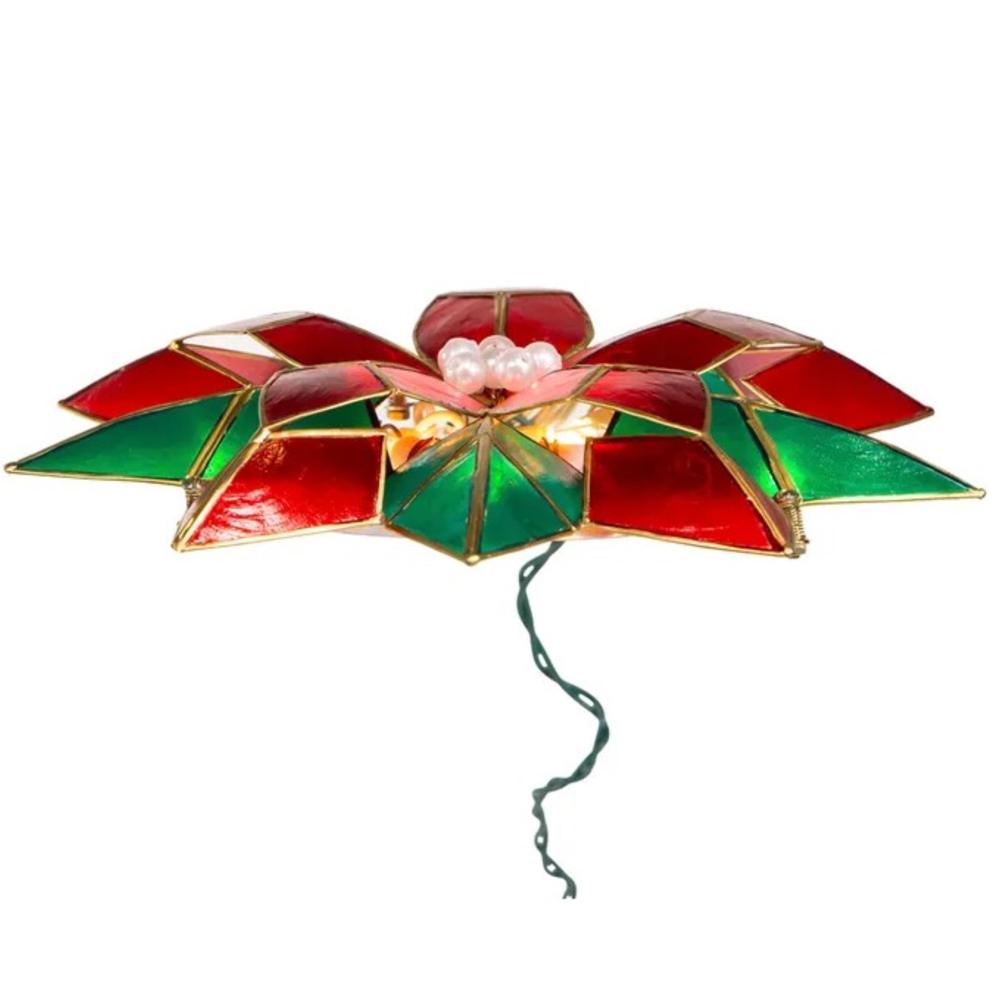 Kurt Adler 10-Light LED Capiz Poinsettia Tree Topper, Red & Green, 9.5"