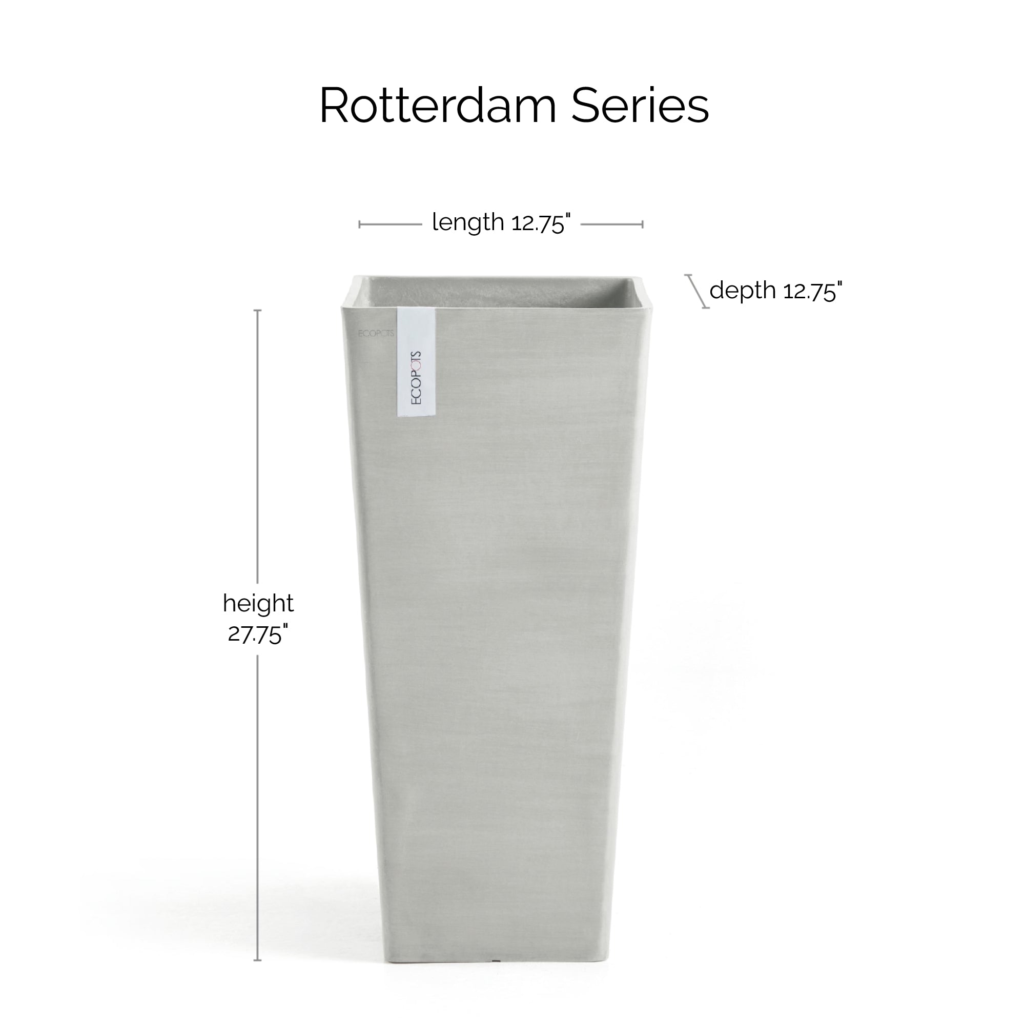 Ecopots Rotterdam High Durable Modern Square Indoor/Outdoor Recycled-Based Composite Flower Planter