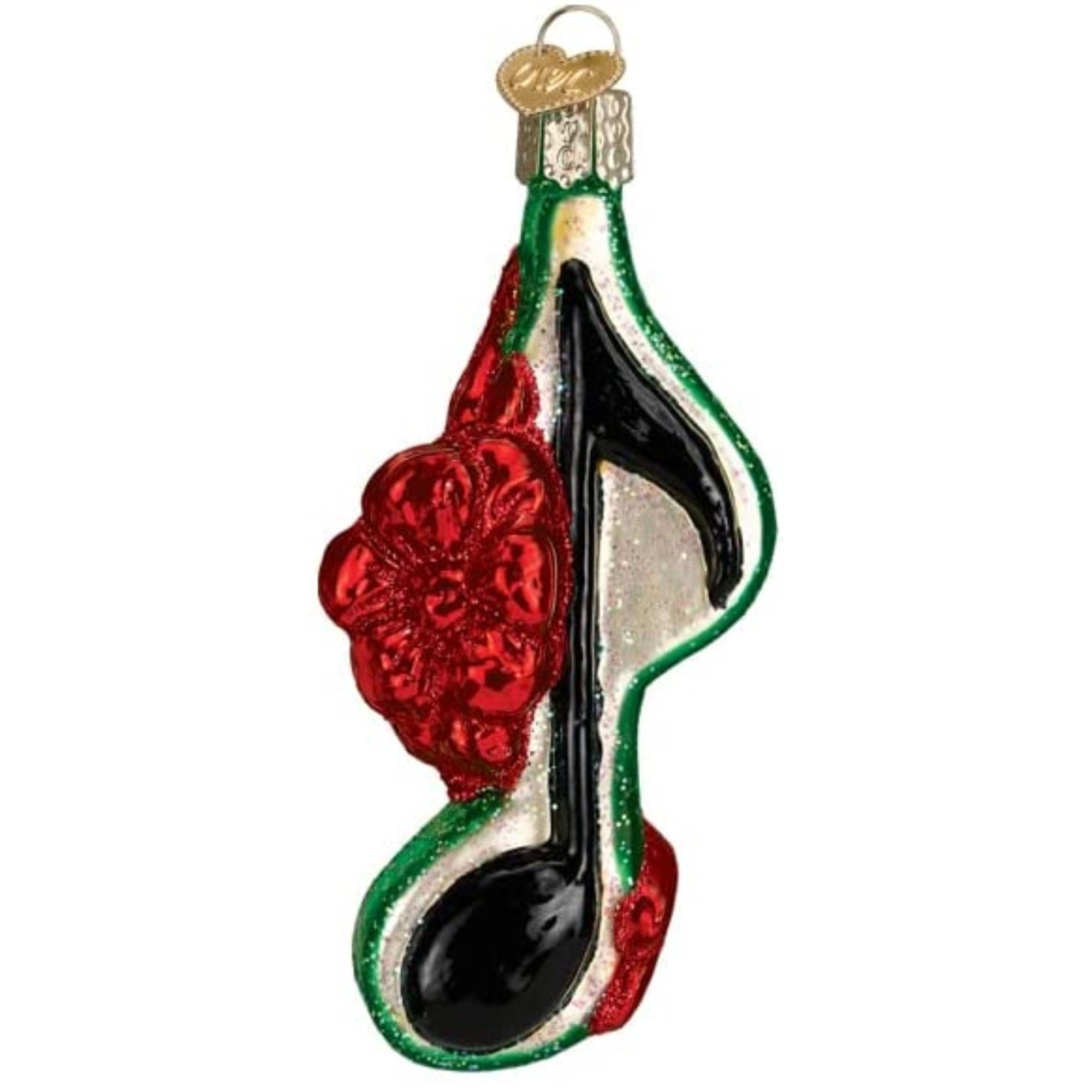 Old World Christmas Blown Glass Ornament for Christmas Tree, Musical Note with Red Bow