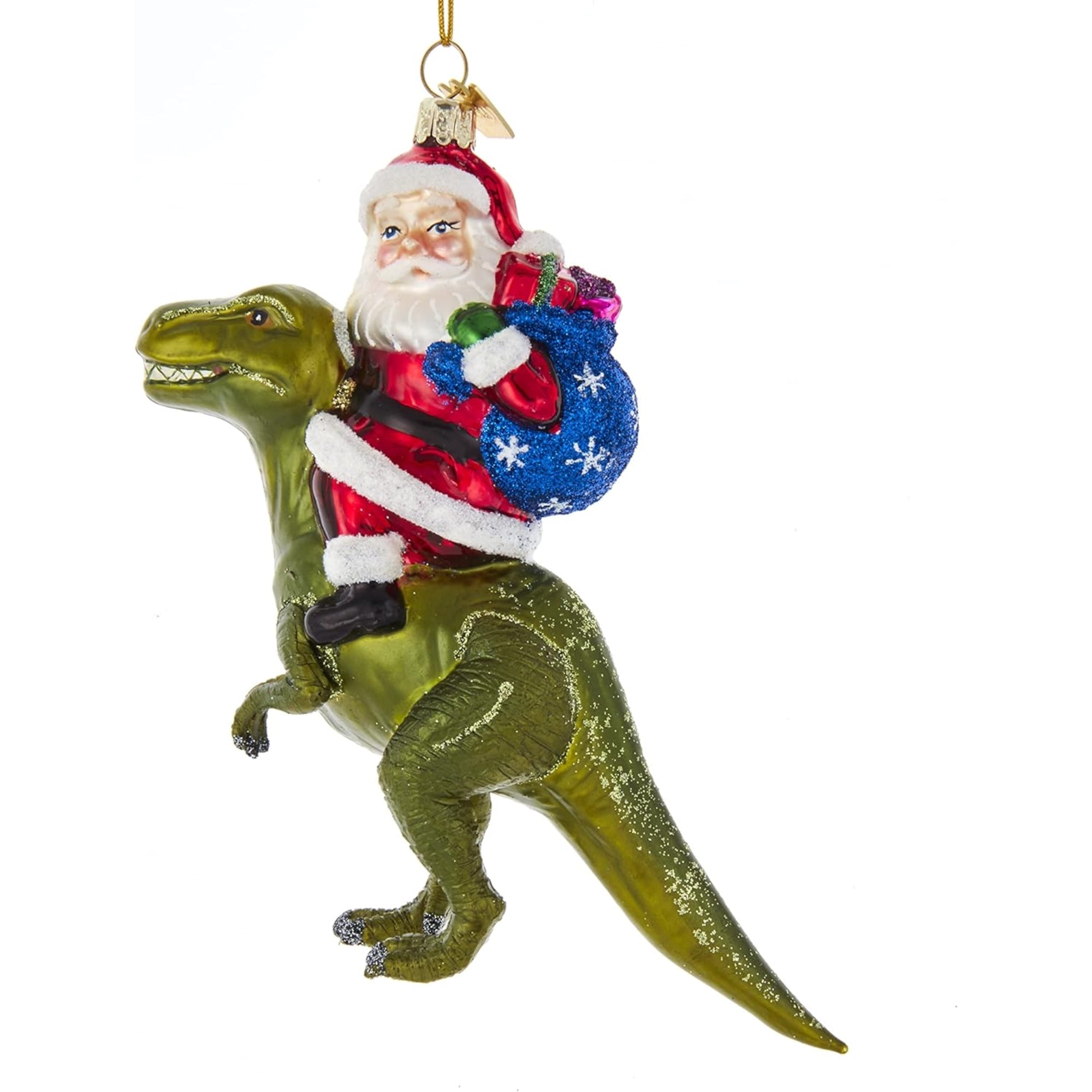 Kurt Adler Nobel Gems Collection Glass Christmas Ornament, Santa on Dinosaur
