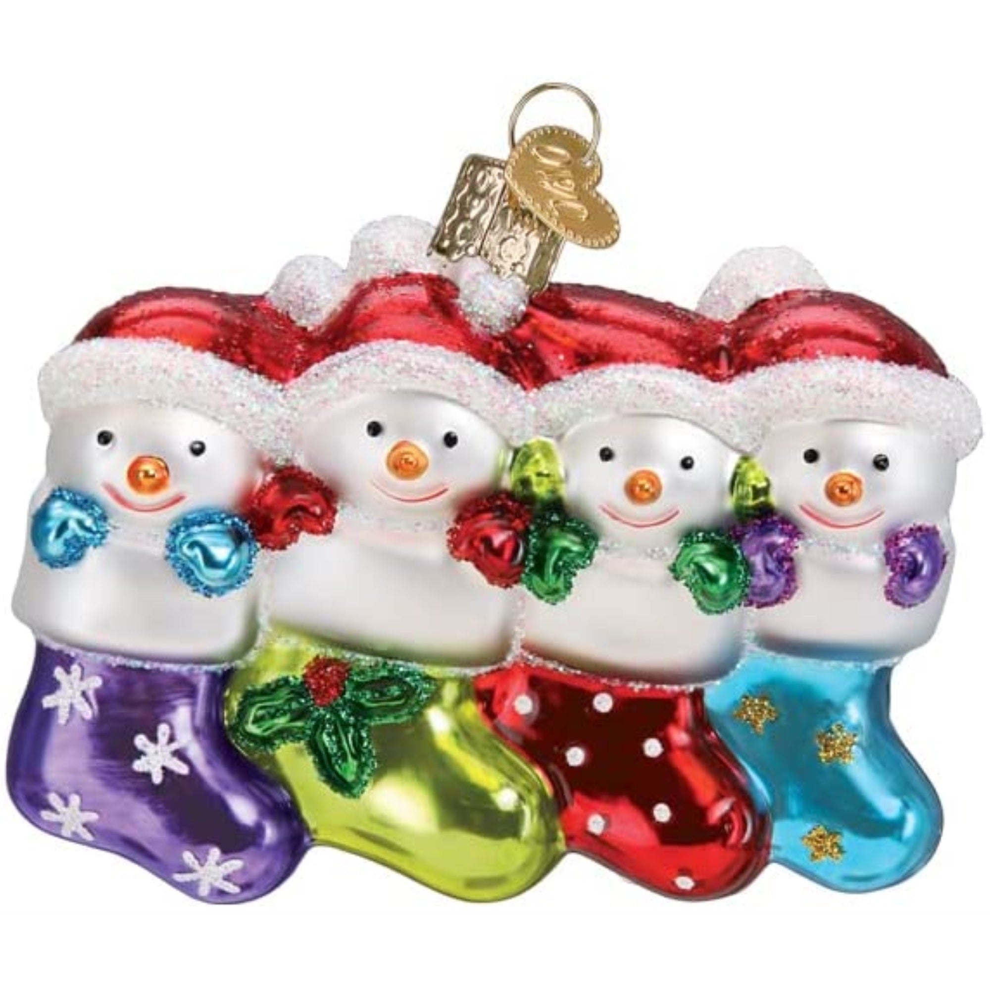 Old World Christmas Blown Glass Ornament for Christmas Tree, Snow Family of 4