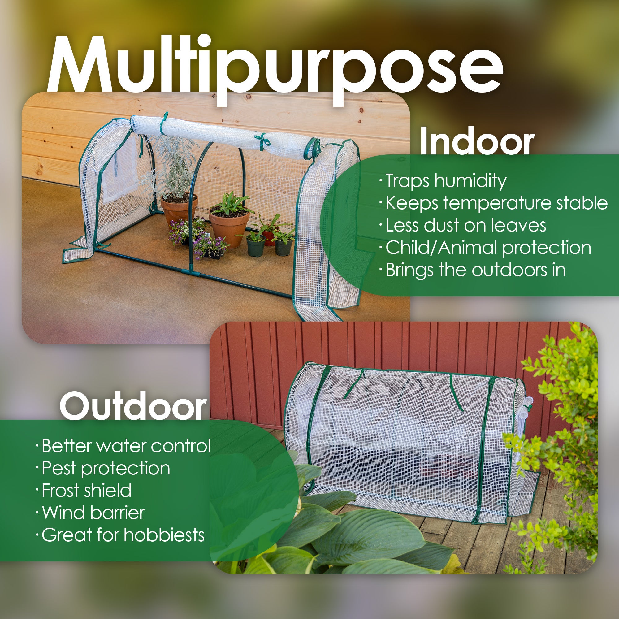 Garden Elements Indoor/Outdoor Metal Frame, Plastic Covered Cloche Round Tunnel Greenhouse, White, Mini, 47”