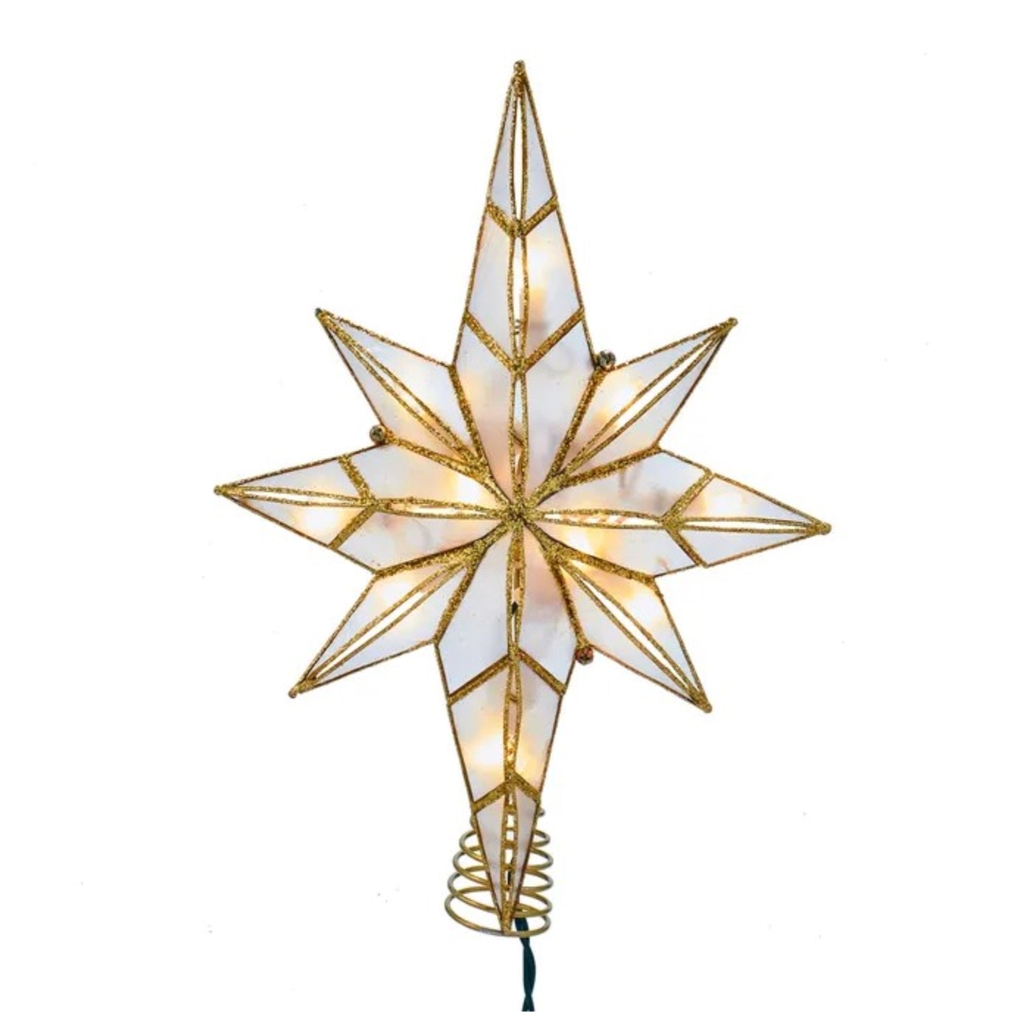 Kurt Adler 10-Light LED Capiz Bethlehem Star Tree Topper, 8-Point, Brass, 11.4"