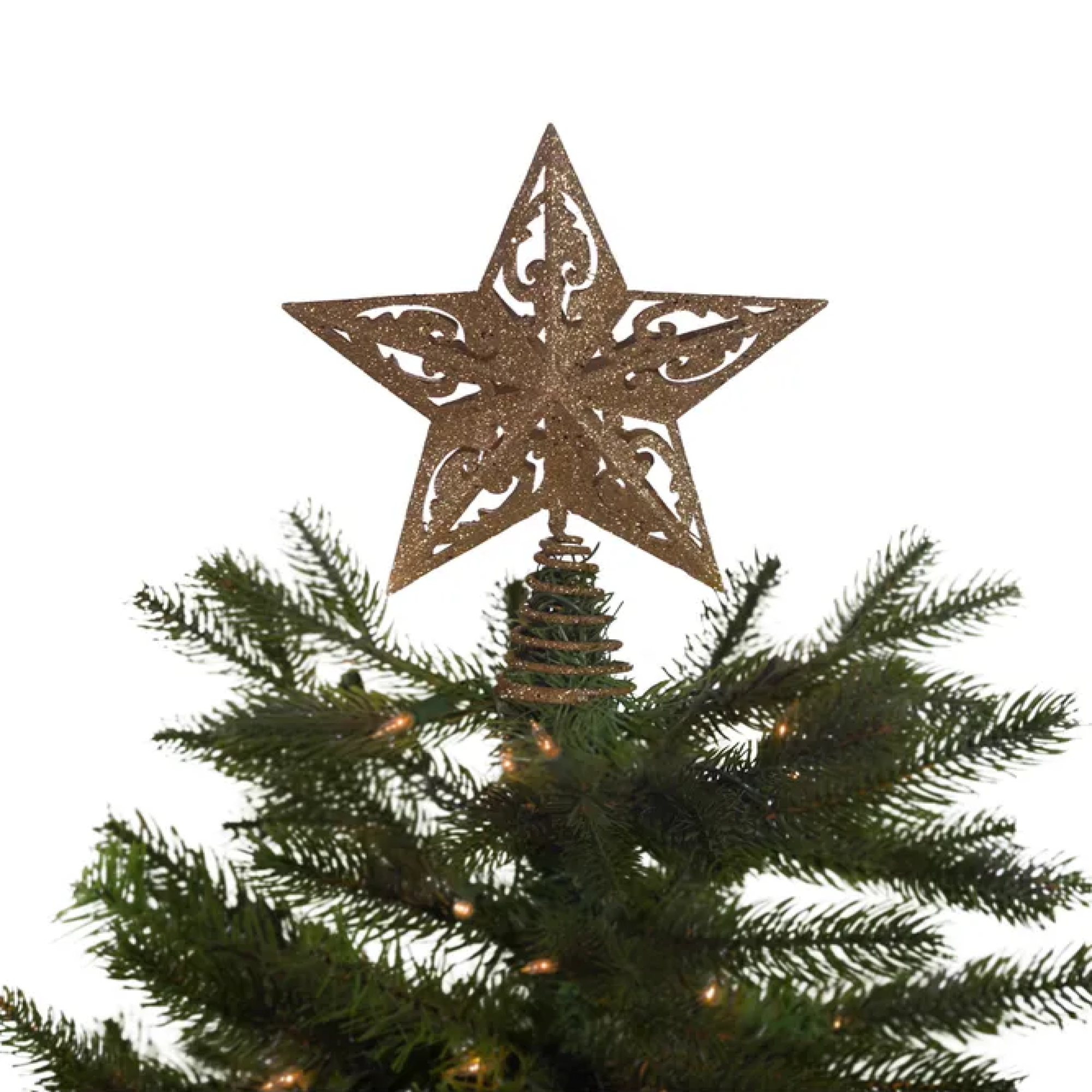 Kurt Adler Unlit Gold Glittered 5-Point Star Christmas Treetop, 8"