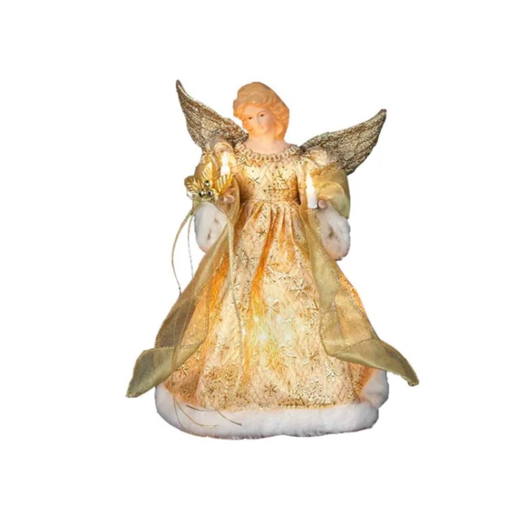 Kurt Adler UL 10-Light Gold Dress Angel Christmas Treetop, 12in