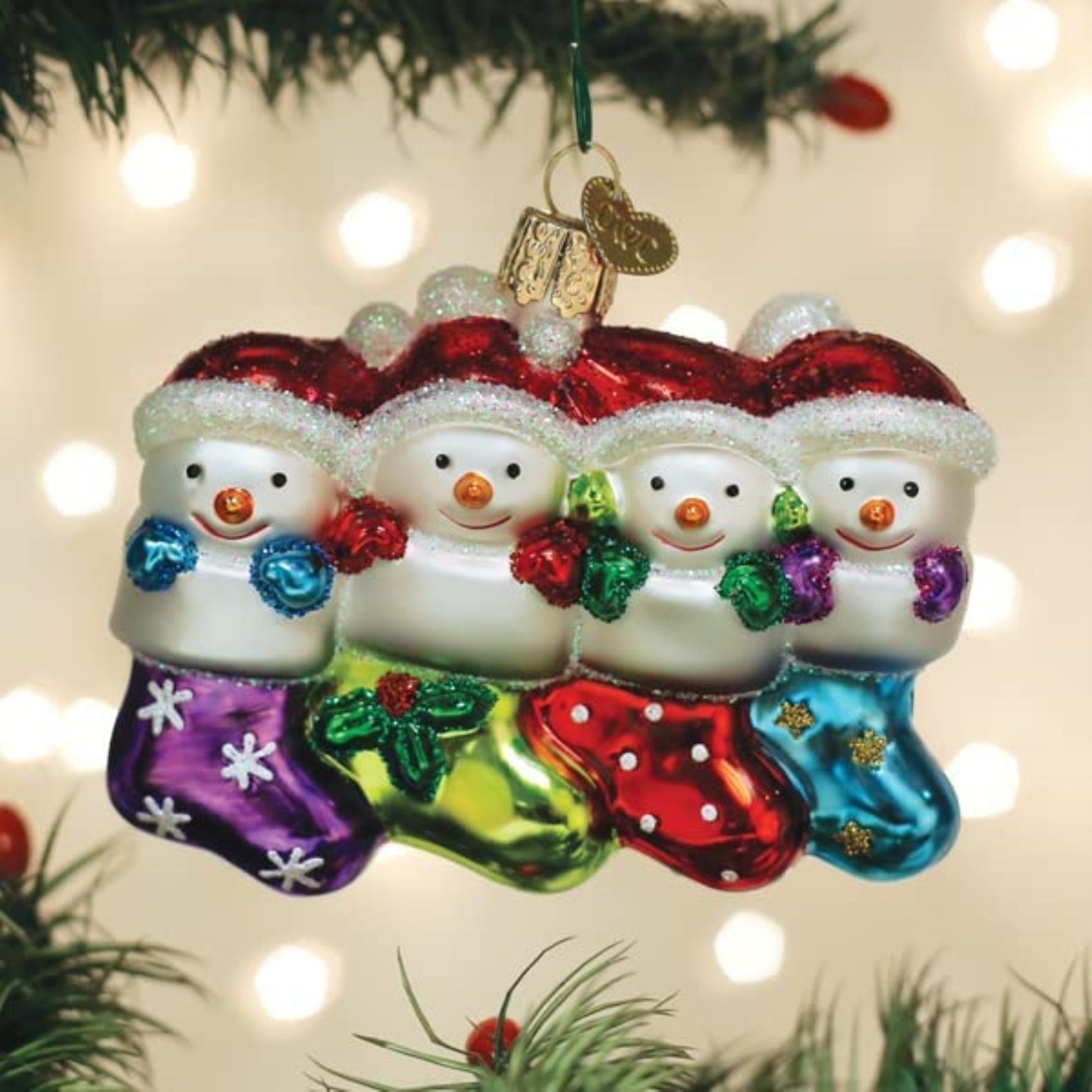 Old World Christmas Blown Glass Ornament for Christmas Tree, Snow Family of 4