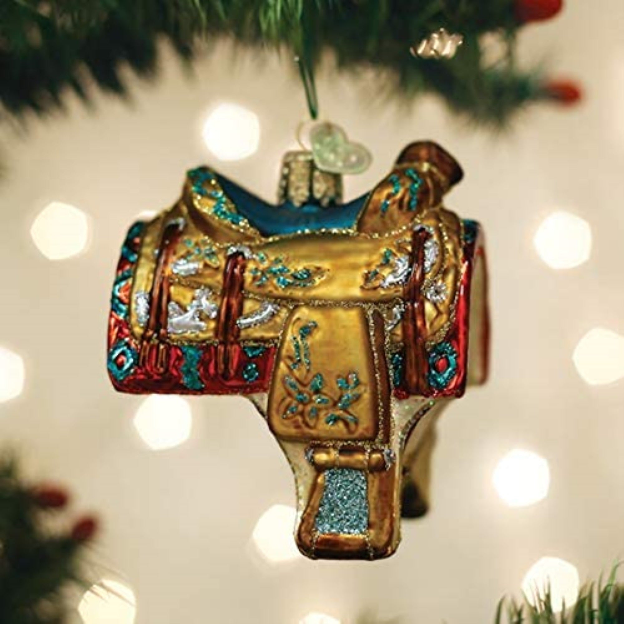 Old World Christmas Blown Glass Ornament for Christmas Tree, Western Saddle