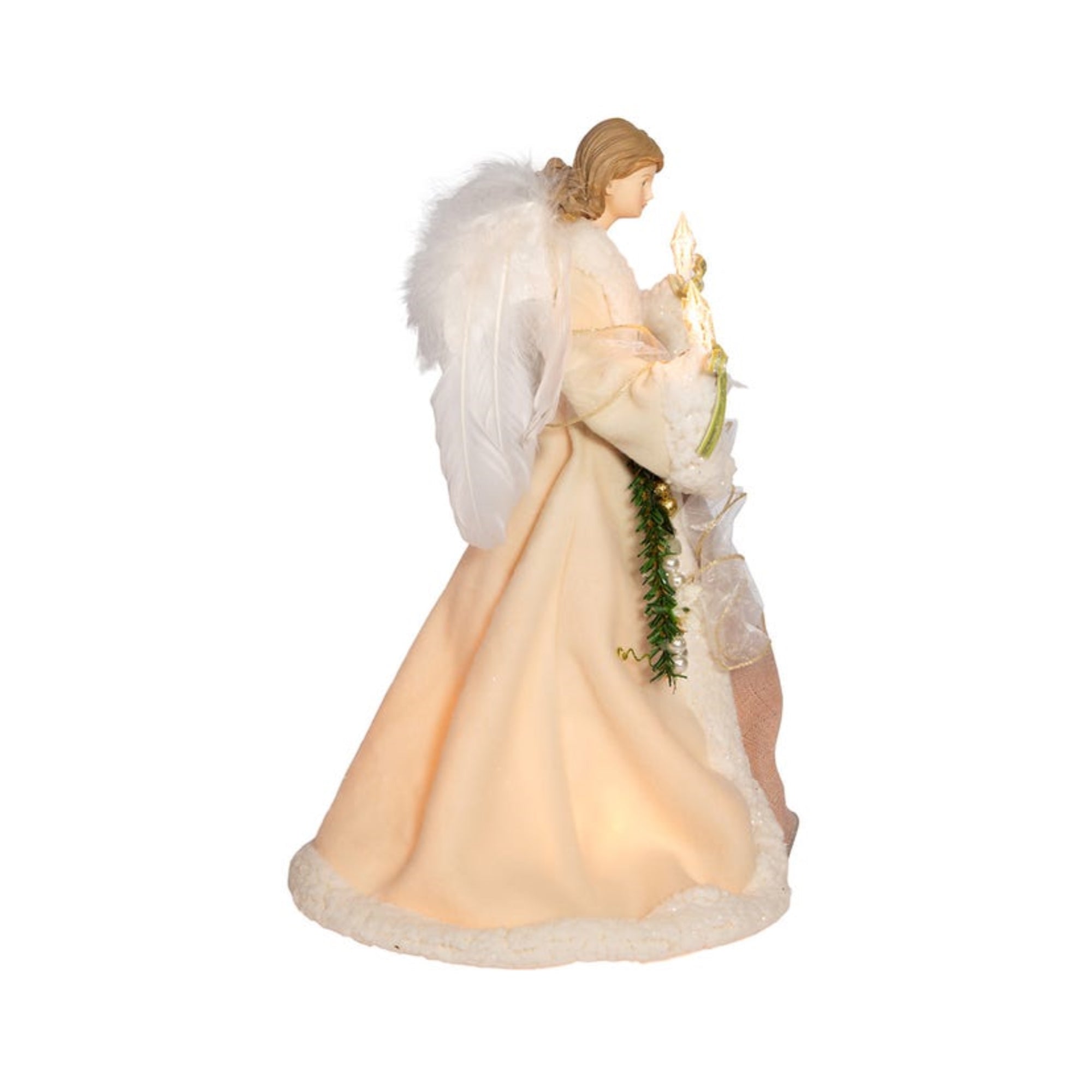 Kurt Adler 10-Light Christmas Angel Treetop, Ivory and Grey, 16'